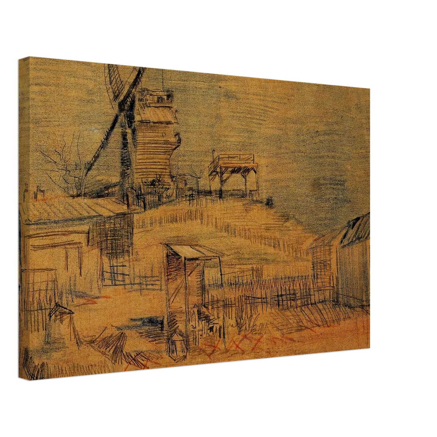 Vincent van Gogh - Gardens on Montmartre and the Blute-Fin Windmill Canvas - 40x60 cm / 16x24 inches-canvas