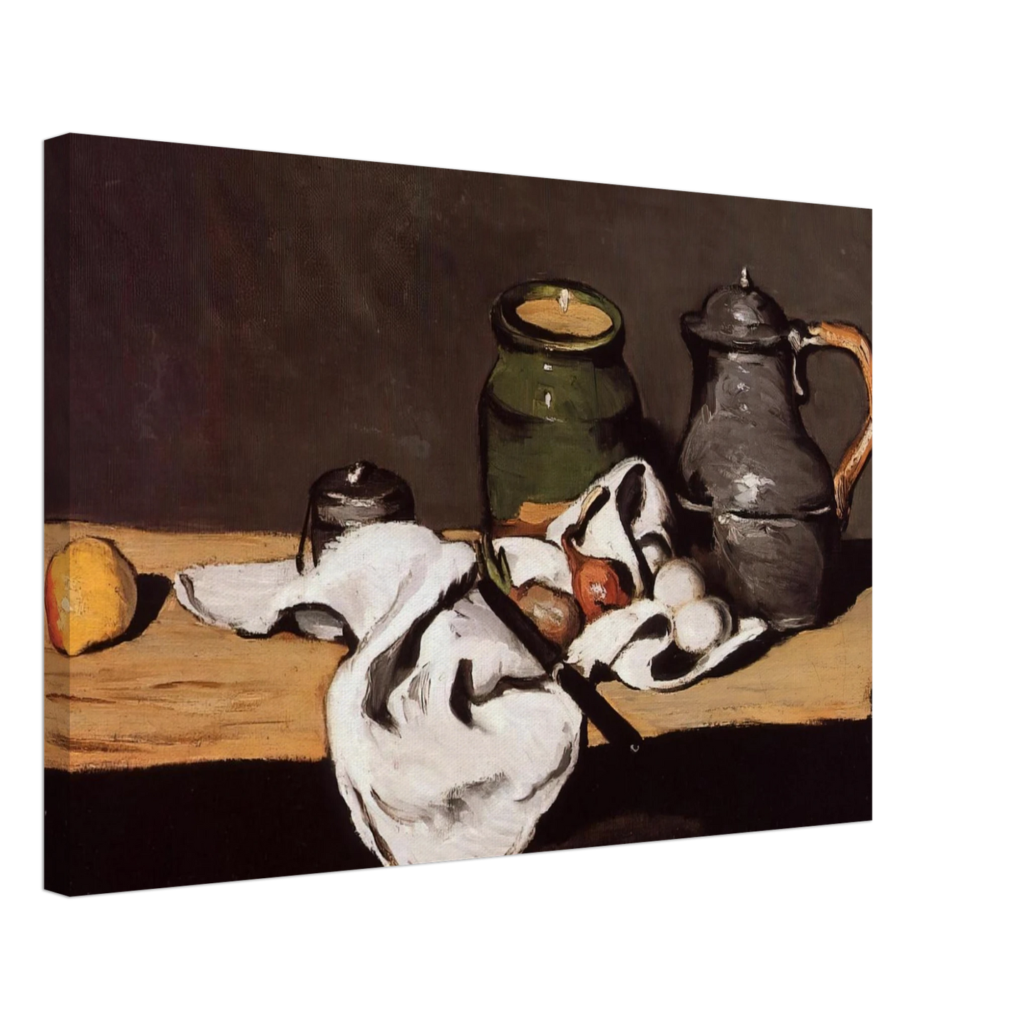 Paul Cezanne - Still Life with Green Pot and Pewter Jug Canvas - 70x100 cm / 28x40 inches-canvas