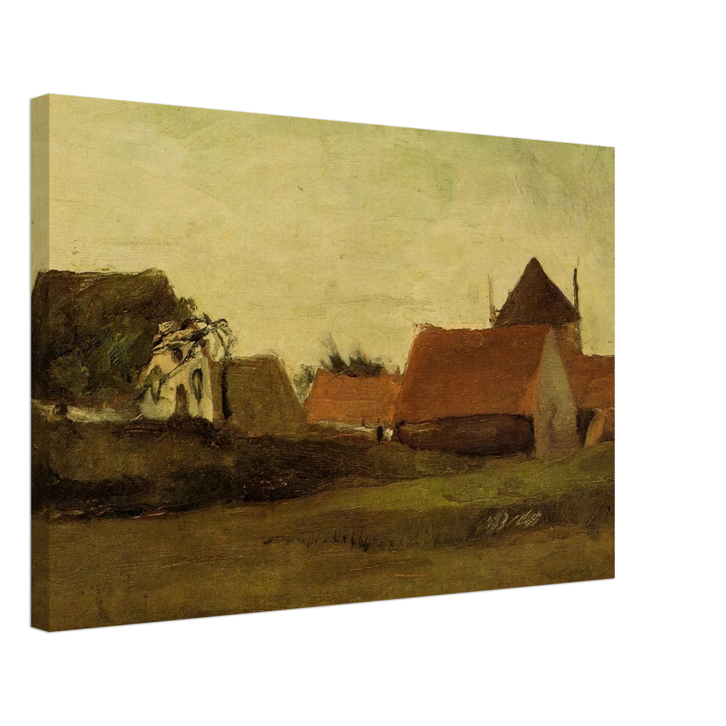 Vincent van Gogh - Farmhouses in Loosduinen near The Hague at Twilight Canvas - 70x100 cm / 28x40 inches-canvas
