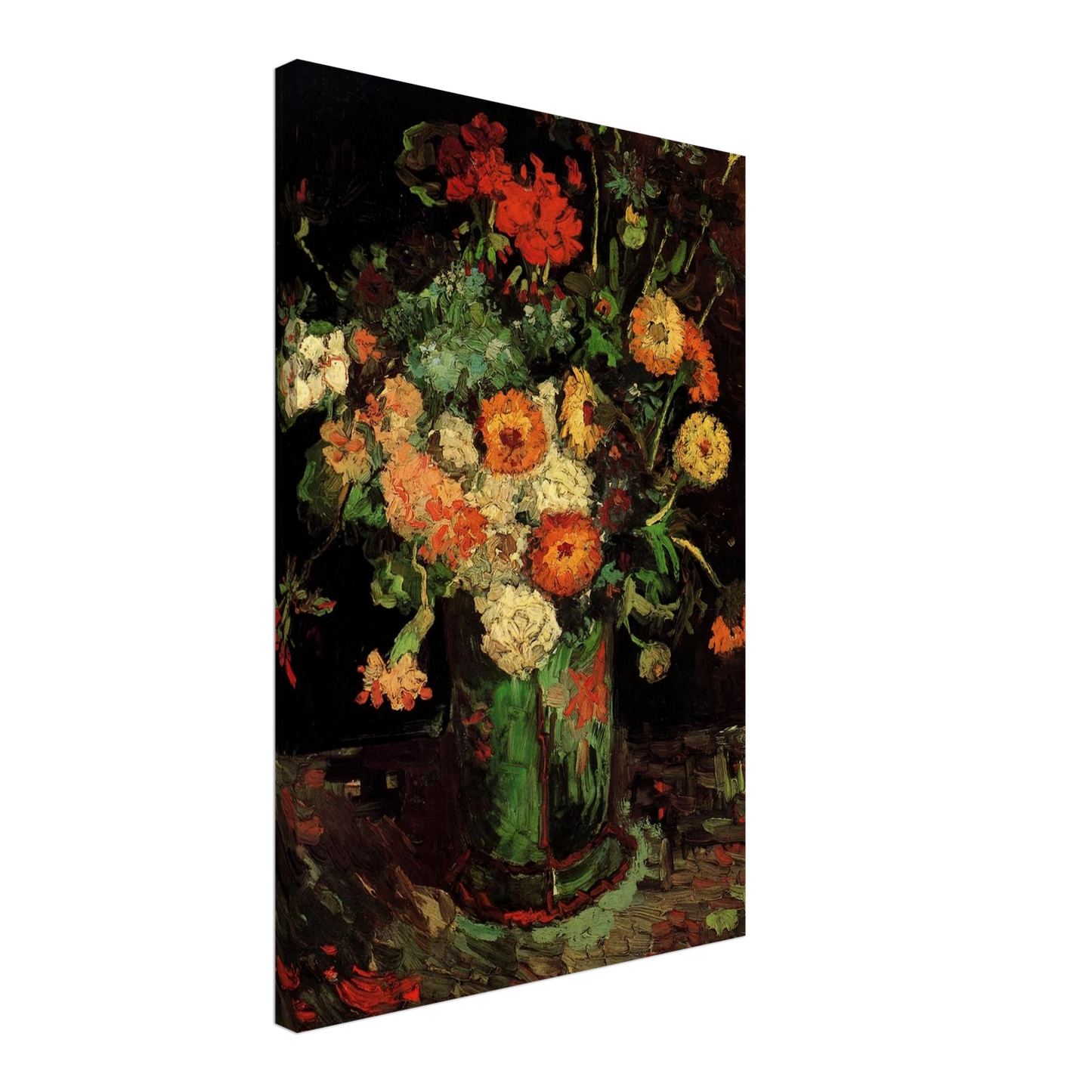Vincent van Gogh - Vase with Zinnias and Geraniums Canvas - 70x100 cm / 28x40 inches-canvas