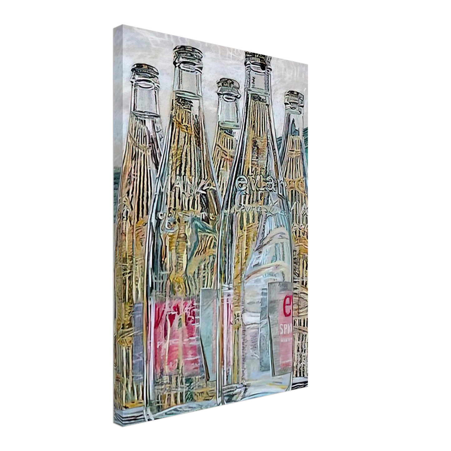 Janet Fish - EVIAN BOTTLES 1976 Canvas - 40x60 cm / 16x24 inches-canvas