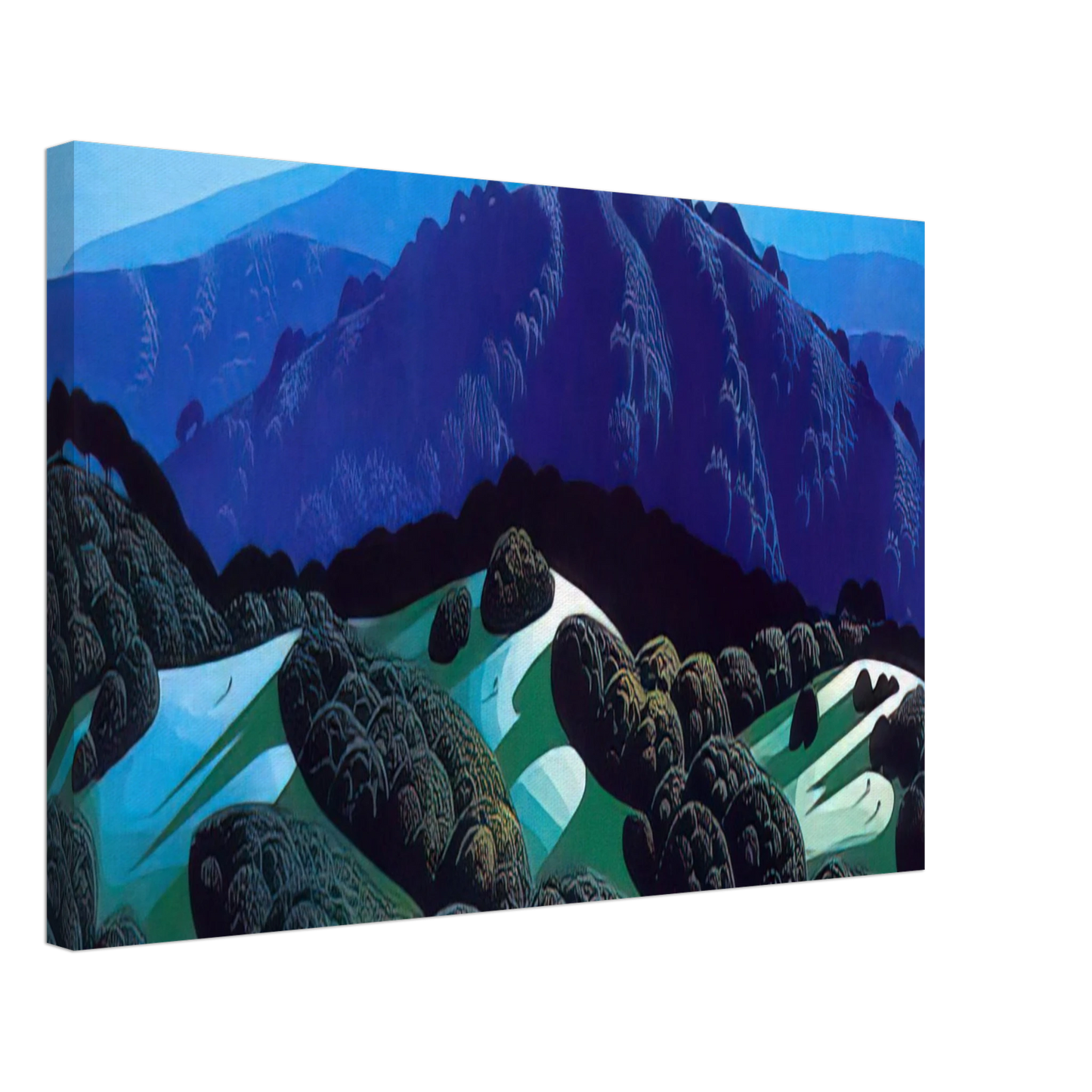 Eyvind Earle - Three Fields and a Mountain Canvas - 40x60 cm / 16x24 inches-canvas