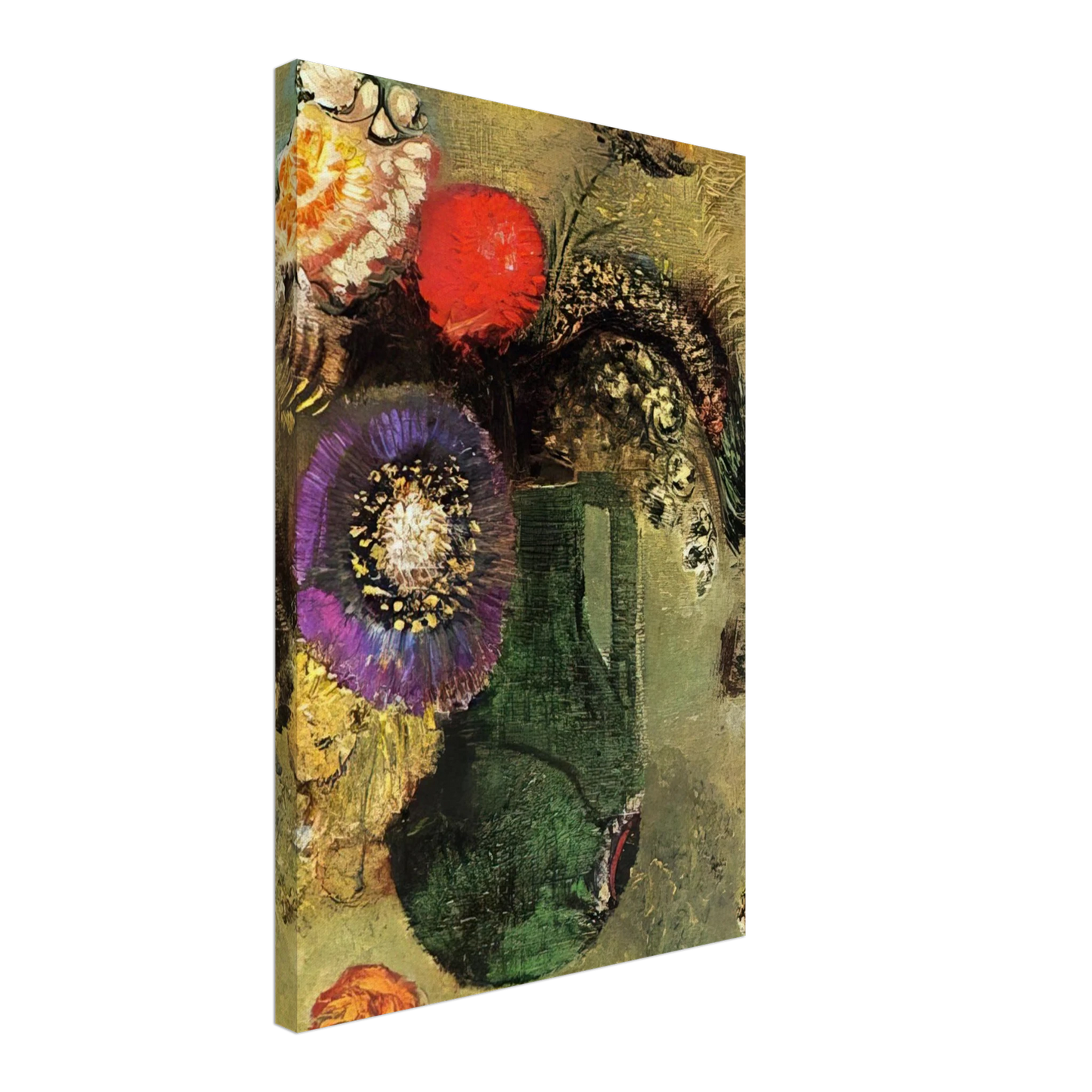 Odilon Redon - FLOWERS IN GREEN VASE WITH HANDLES Canvas - 40x60 cm / 16x24 inches-canvas