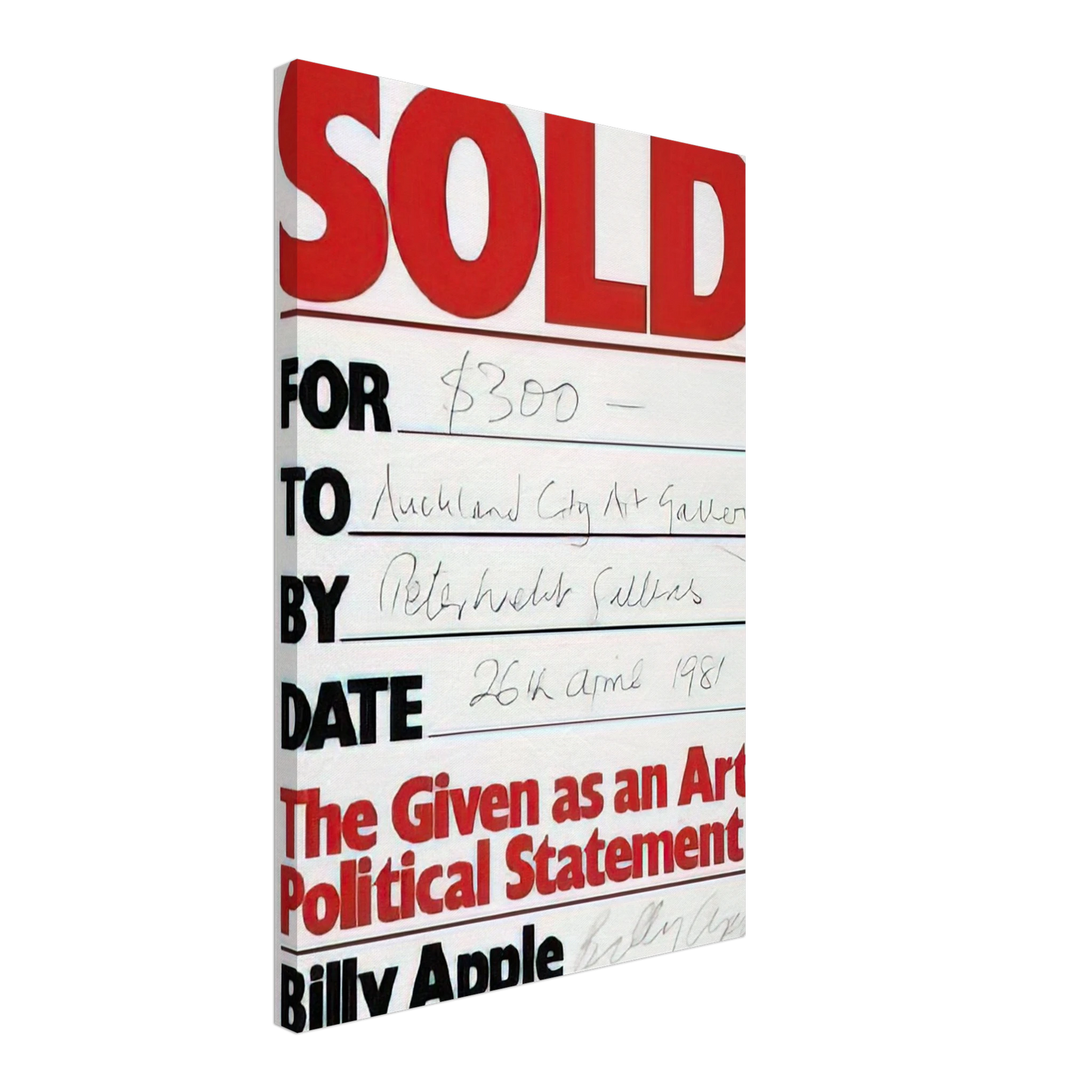 Billy Apple - Sold - 1981 Canvas - 40x60 cm / 16x24 inches-canvas