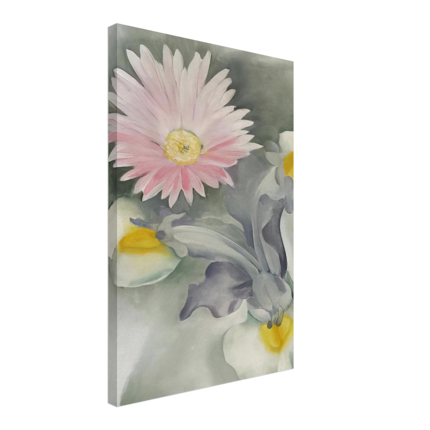 Georgia O'Keeffe - Pink Daisy with Iris Canvas - 40x60 cm / 16x24 inches-canvas