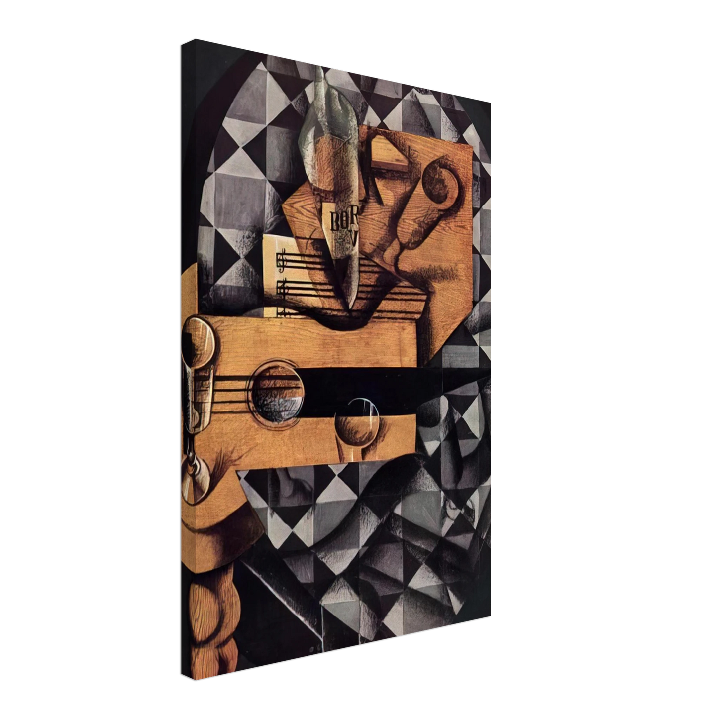 Juan Gris - GUITAR BOTTLE AND GLASS 1914 Canvas - 40x60 cm / 16x24 inches-canvas