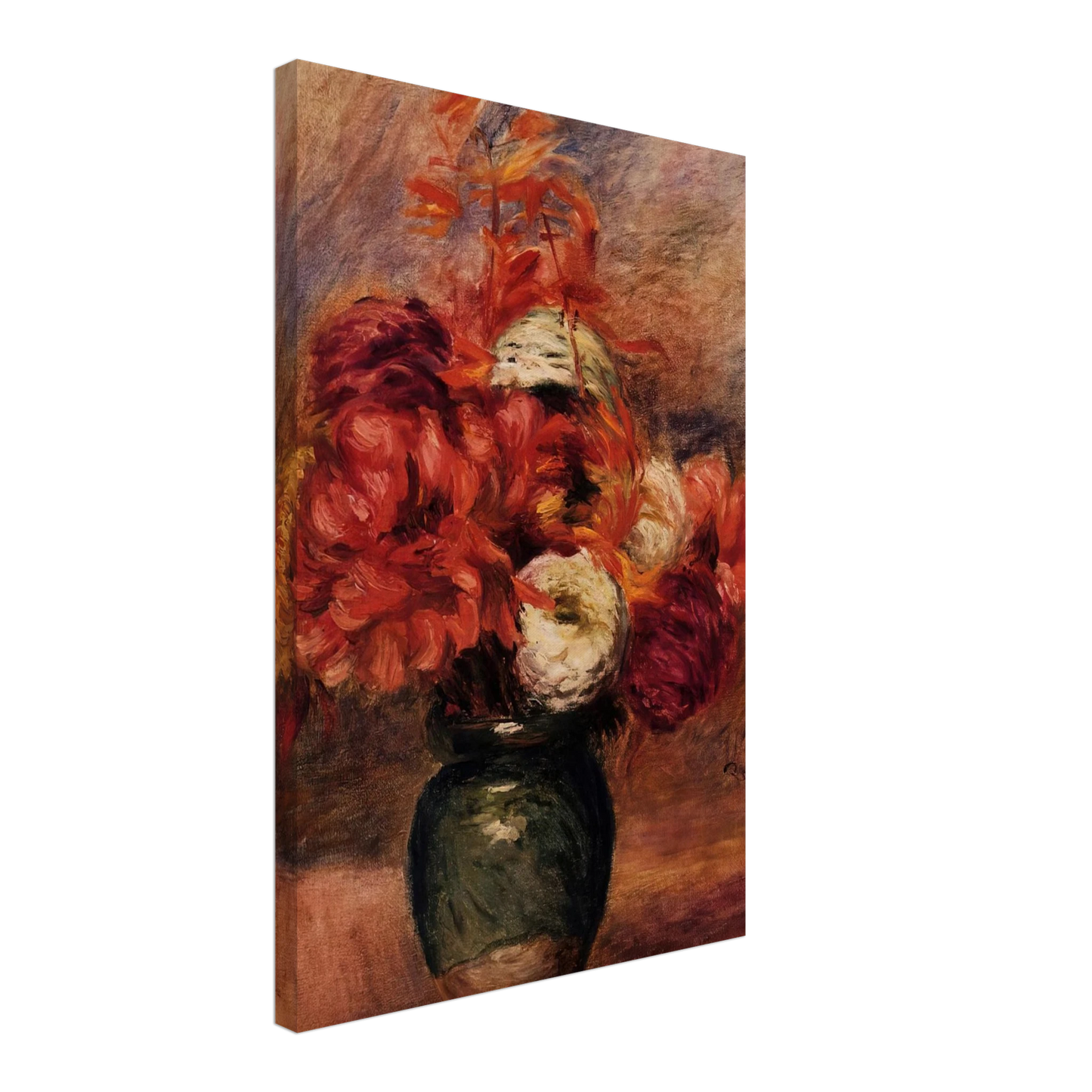 Pierre-Auguste Renoir - Flowers in a Green Vase Dahlilas and Asters Canvas - 70x100 cm / 28x40 inches-canvas