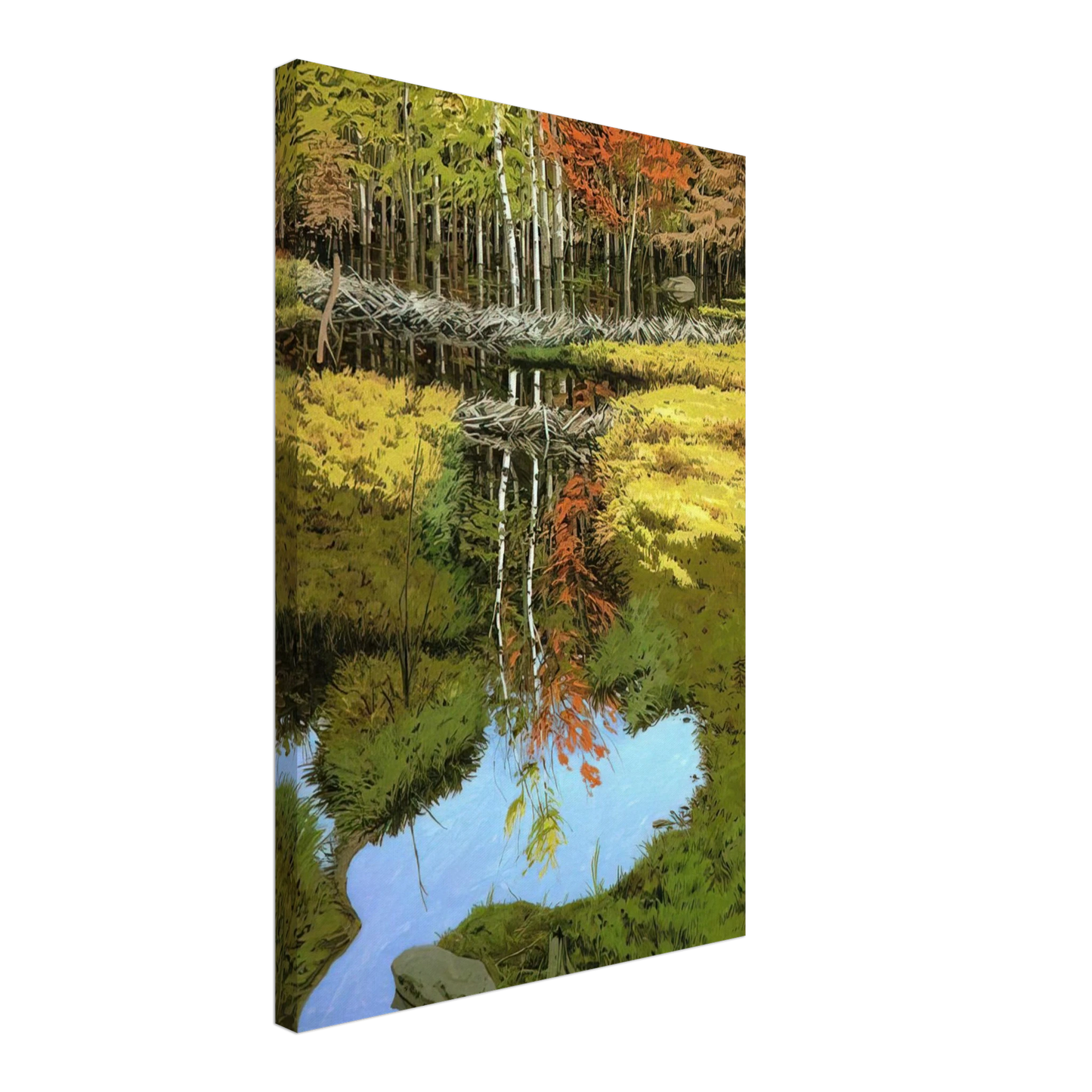 Neil Welliver - New Dams in Meadow - 1984 Canvas - 70x100 cm / 28x40 inches-canvas