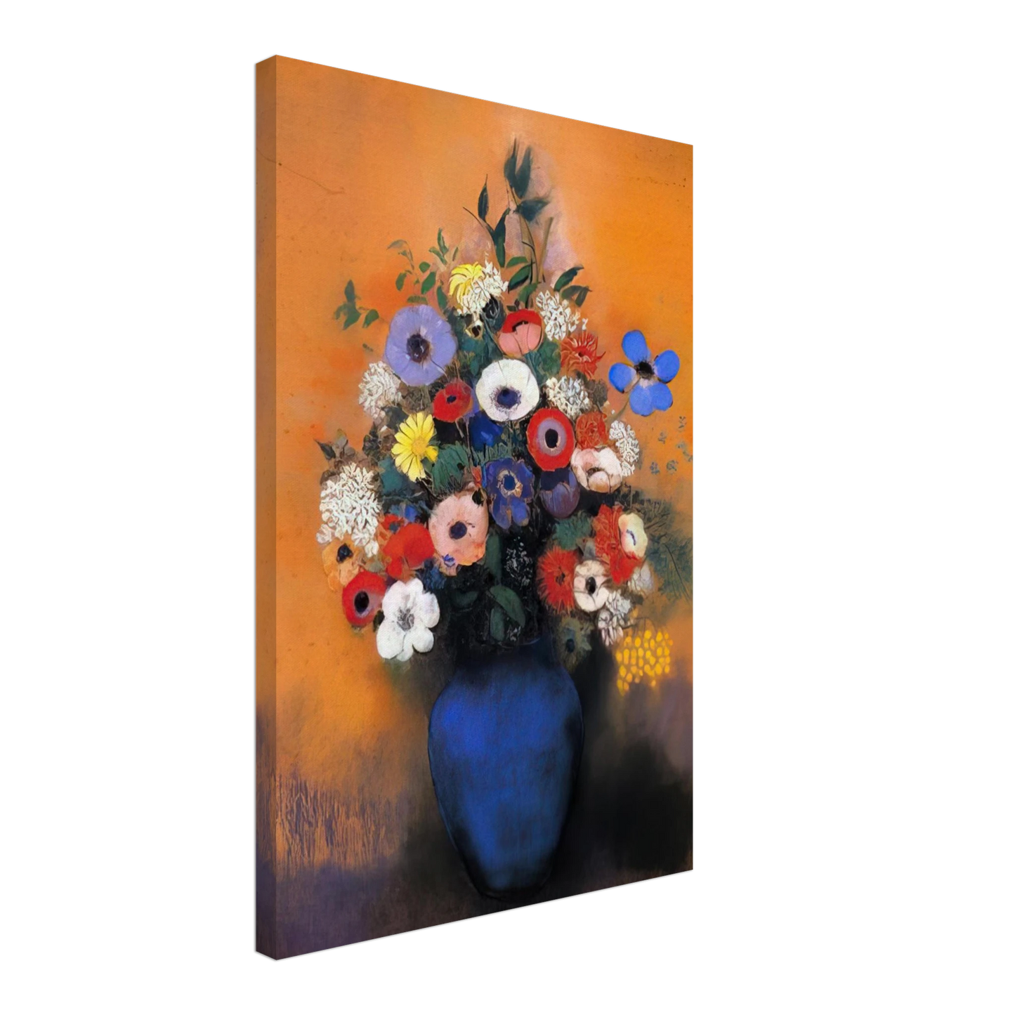 Odilon Redon - MINOSAS ANEMONIES AND LEAVES IN A BLUE VASE Canvas - 40x60 cm / 16x24 inches-canvas