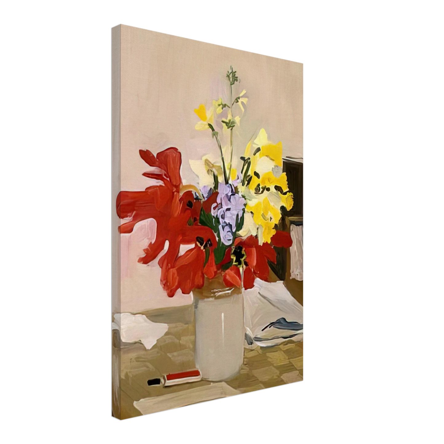 Fairfield Porter - ANEMONE AND DAFFODIL 1965 Canvas - 70x100 cm / 28x40 inches-canvas