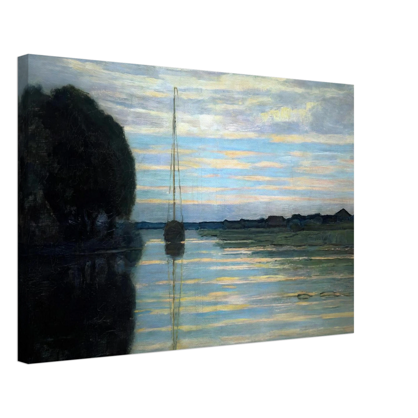 Piet Mondrian - River view with a boat Sun Canvas - 70x100 cm / 28x40 inches-canvas