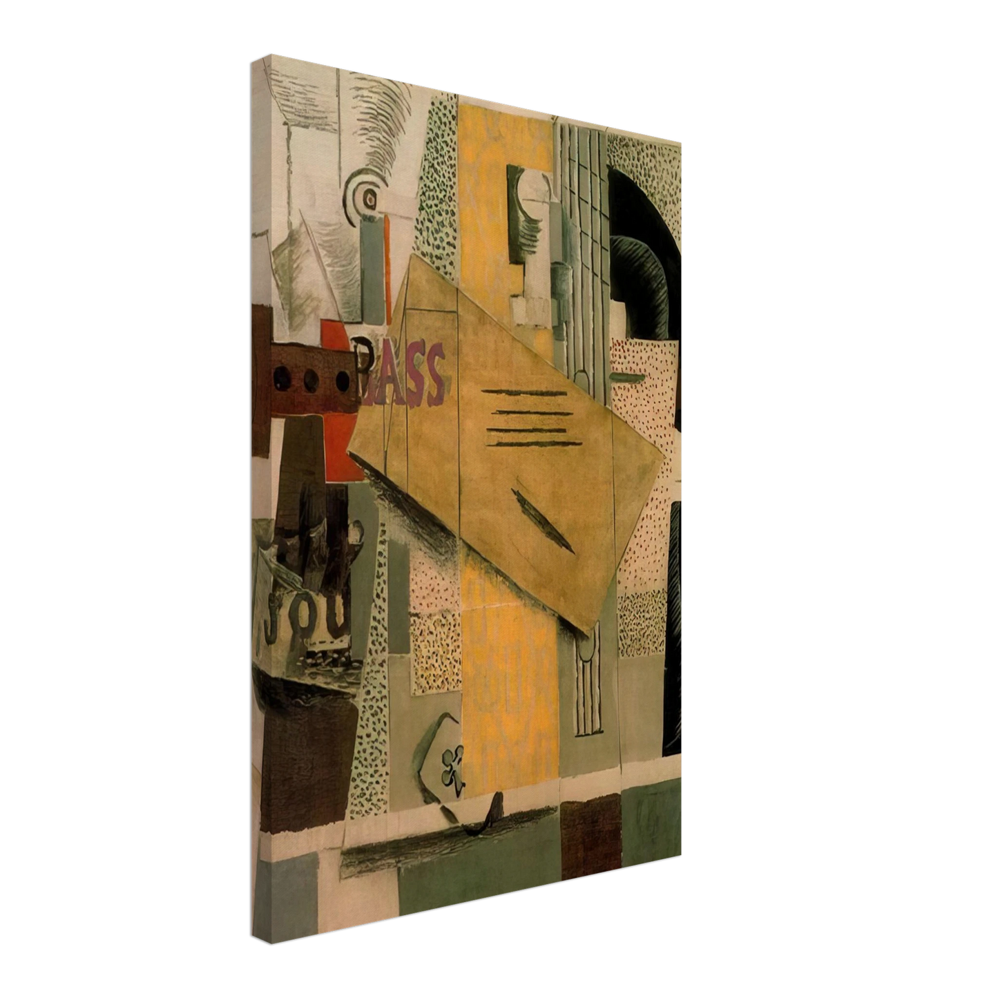 Pablo Picasso - Clarinet, bottle of bass, newspaper, ace of clubs - 1913 Canvas - 70x100 cm / 28x40 inches-canvas