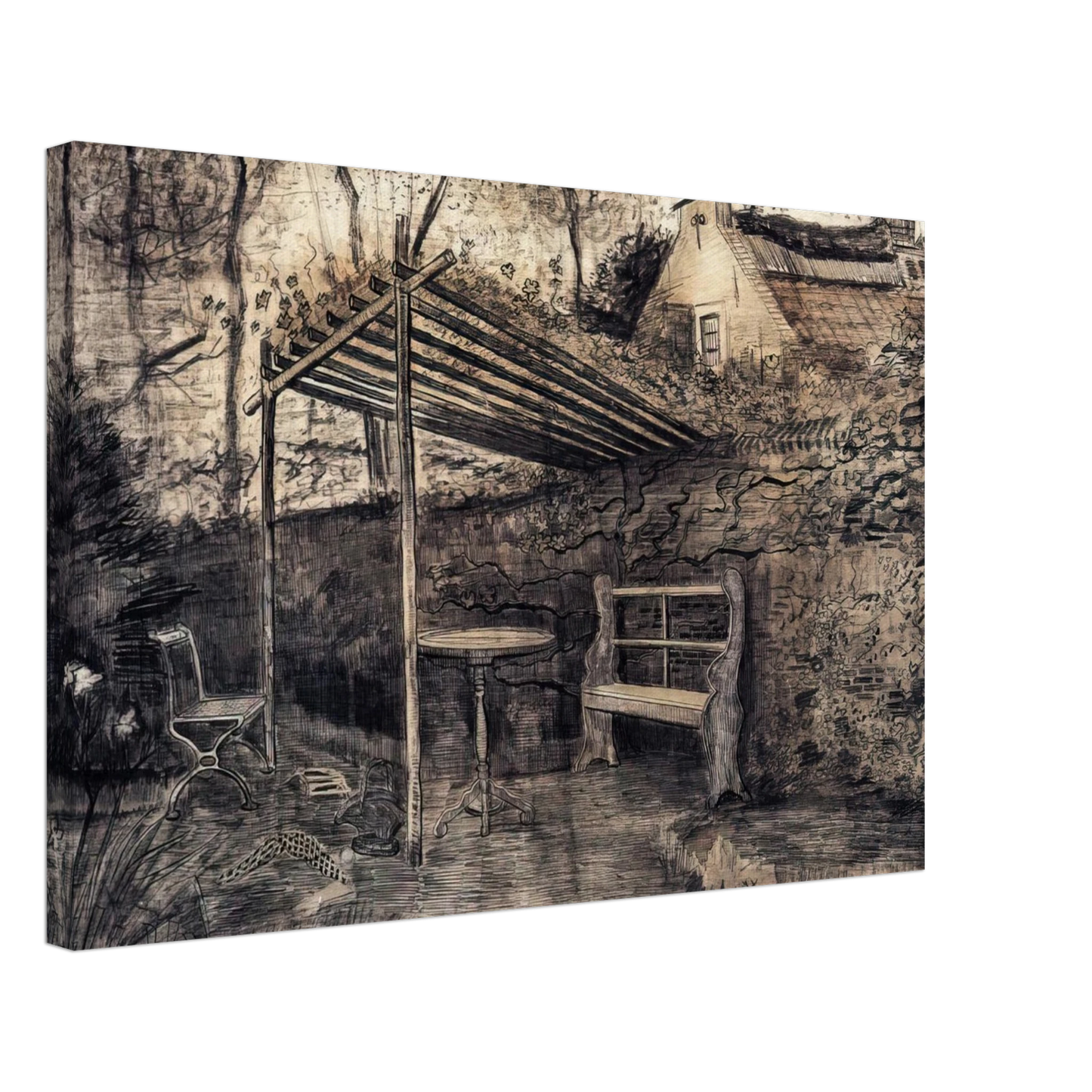 Vincent van Gogh - The Garden of the Parsonage with Arbor Canvas - 70x100 cm / 28x40 inches-canvas