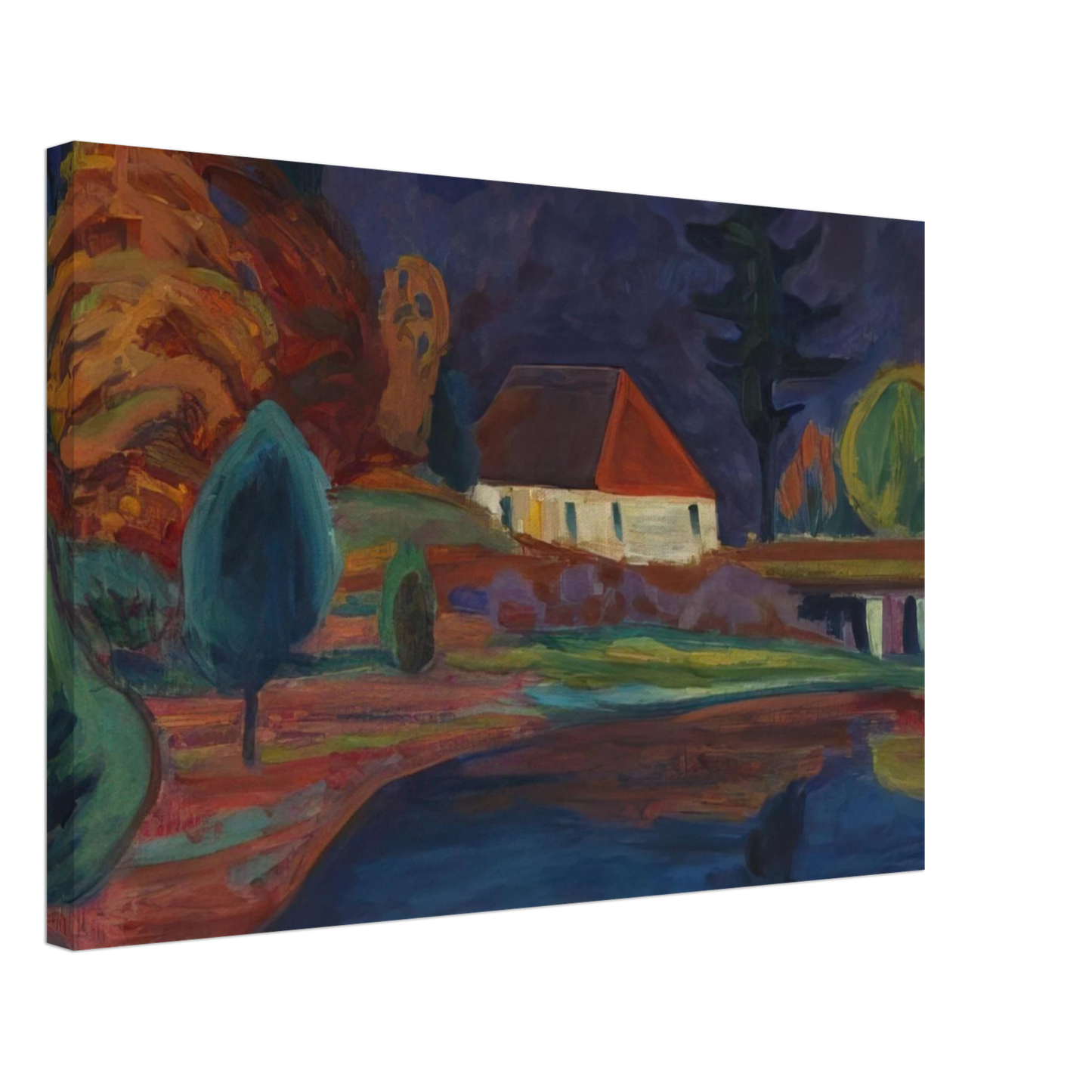 Gabriele Munter - LANDSCHAFT MIT HAUS IN OBERAU 1908 Canvas - 70x100 cm / 28x40 inches-canvas