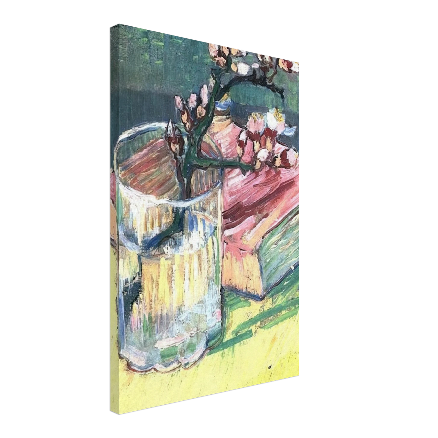 Vincent van Gogh - Blossoming Almond Branch in a Glass with a Book Canvas - 40x60 cm / 16x24 inches-canvas