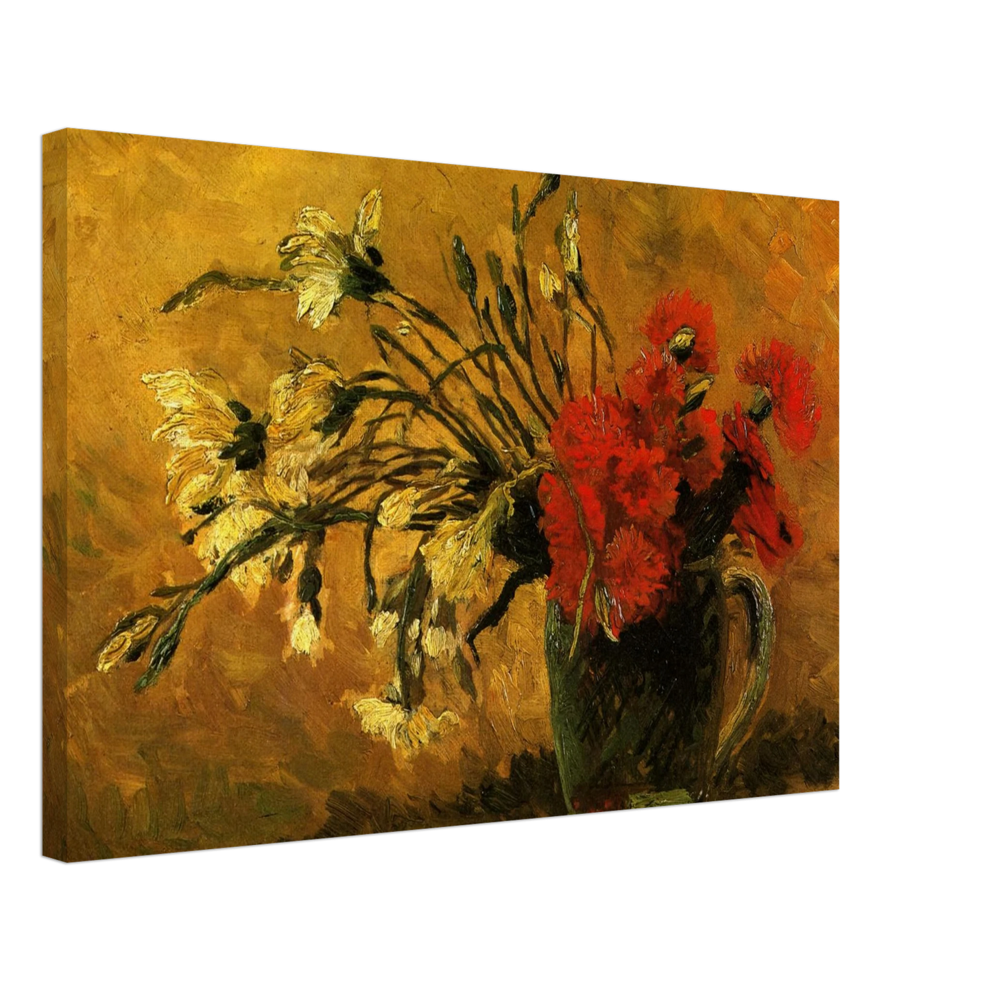 Vincent van Gogh - Vase with Red and White Carnations on a Yellow Background Canvas - 40x60 cm / 16x24 inches-canvas