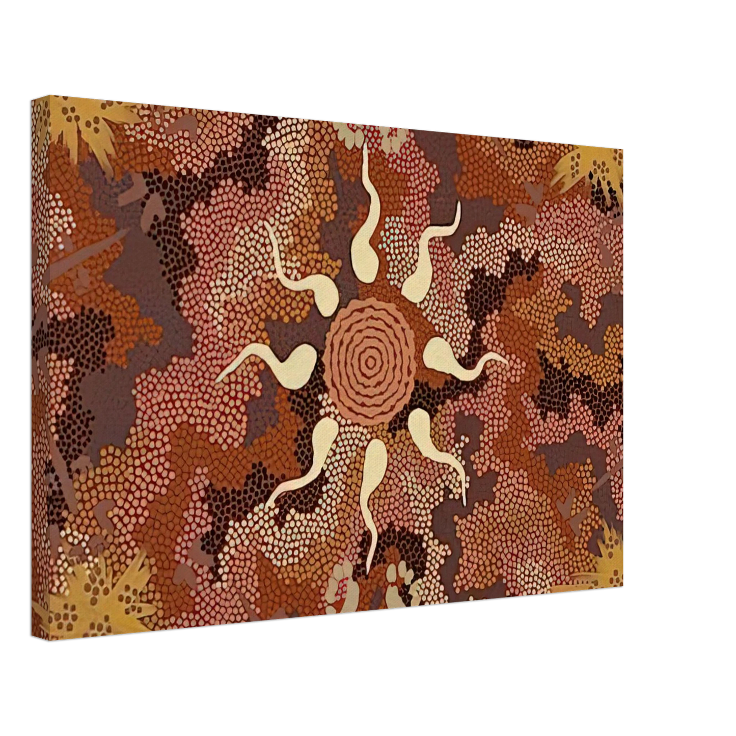 Clifford Possum Tjapaltjarri - Bush Tucker and Kangaroo Dreaming at Mount Denison - 1993 Canvas - 40x60 cm / 16x24 inches-canvas