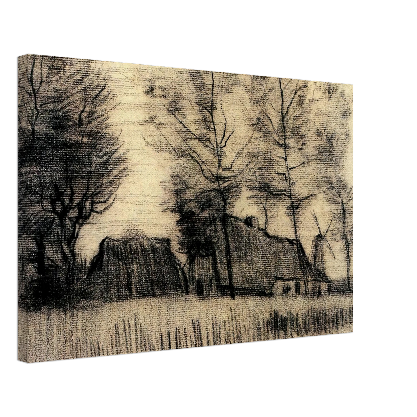 Vincent van Gogh - Landscape with Cottages and a Mill Canvas - 40x60 cm / 16x24 inches-canvas
