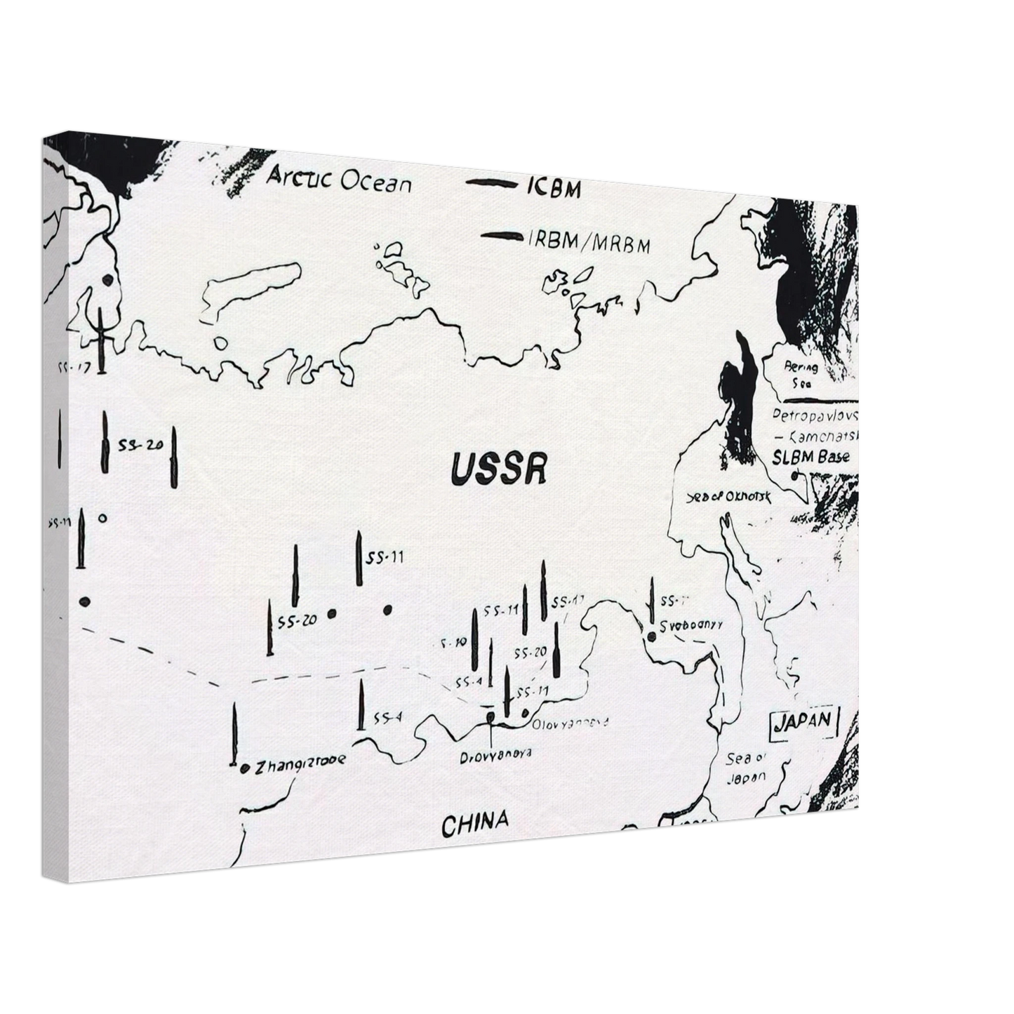 Andy Warhol - Map of Eastern U.S.S.R. Missile Bases Canvas - 40x60 cm / 16x24 inches-canvas