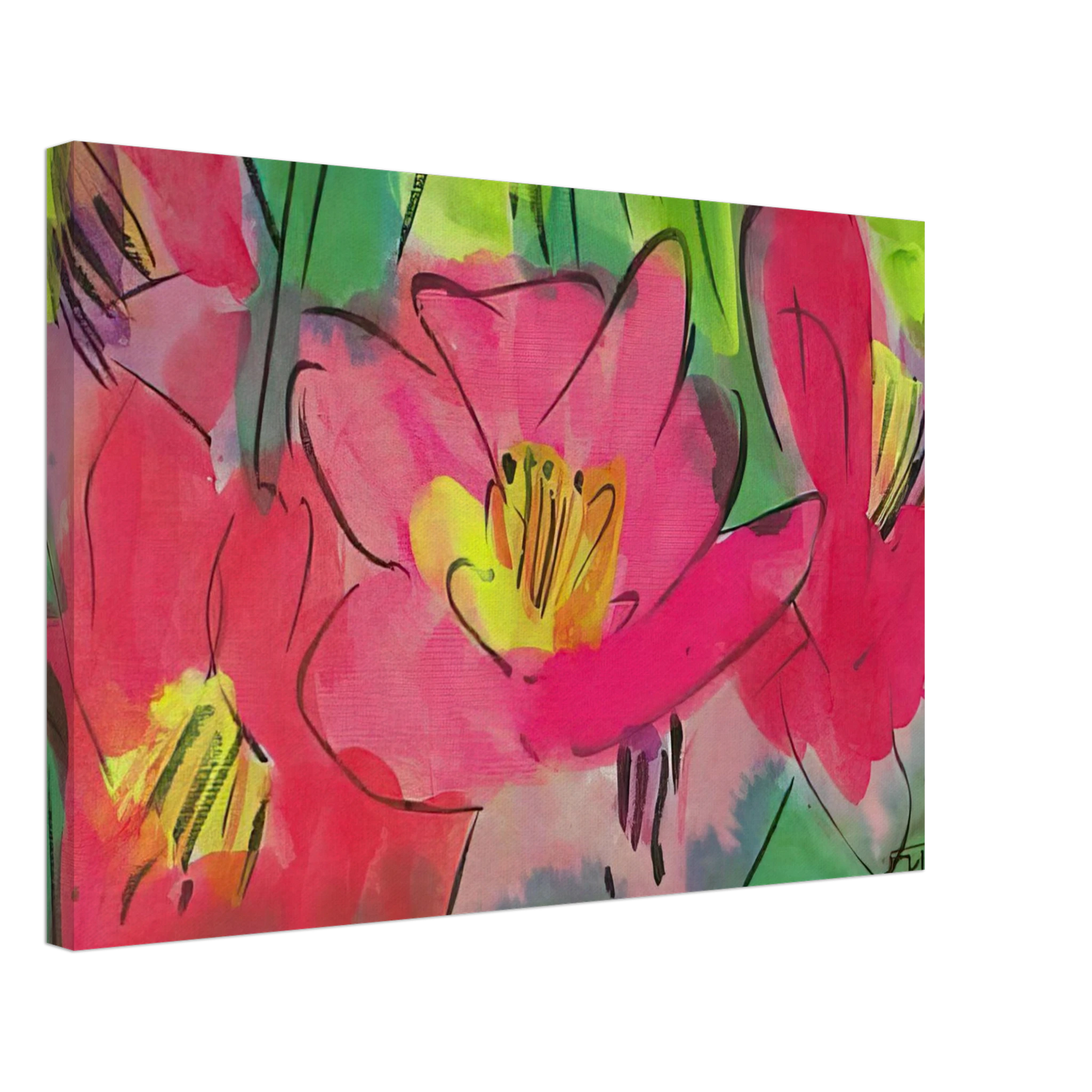 Walasse Ting - The Pinkest Flowers - Naive Art Primitivism, Pop Art Canvas - 70x100 cm / 28x40 inches-canvas