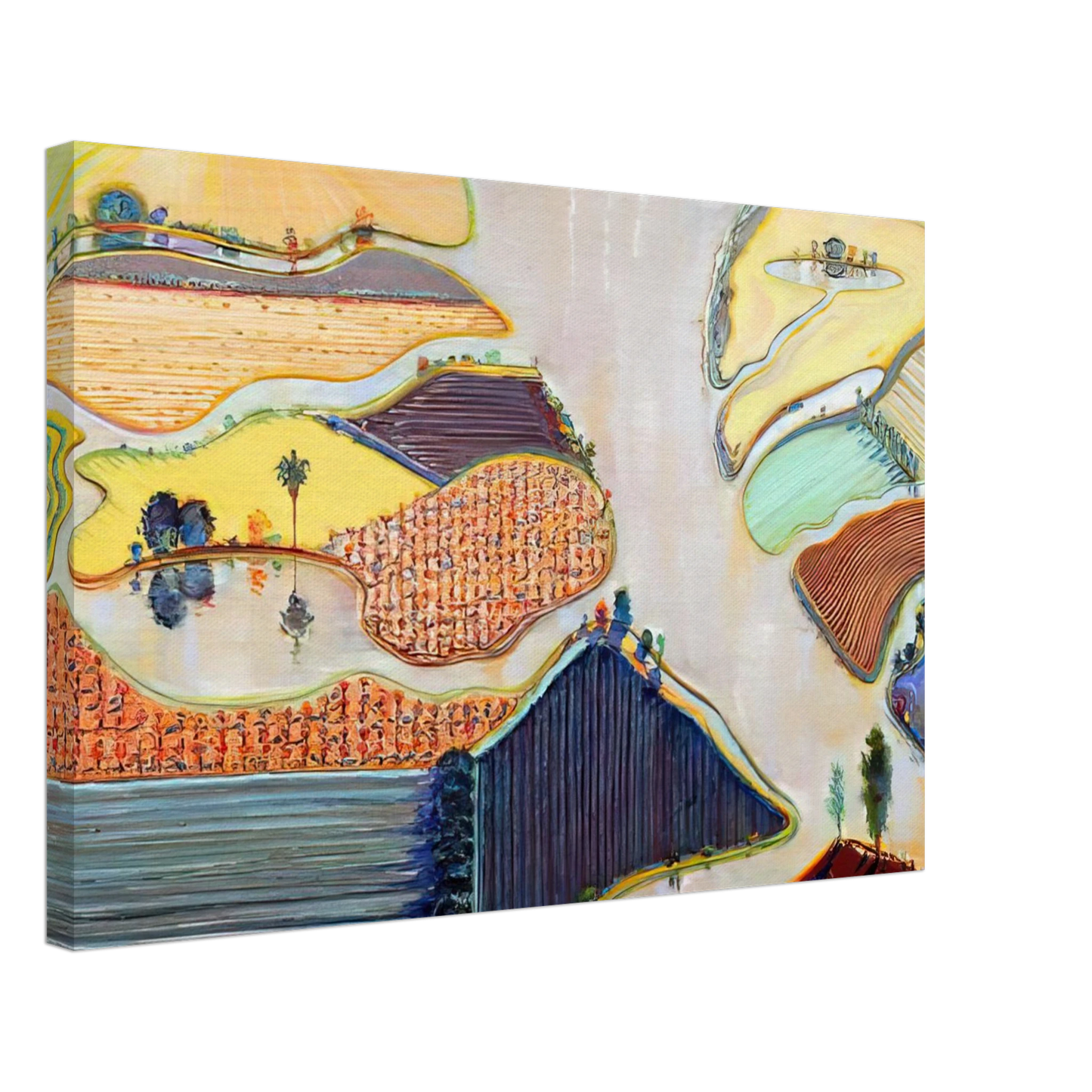 Wayne Thiebaud - Delta Farms - 1996 Canvas - 40x60 cm / 16x24 inches-canvas