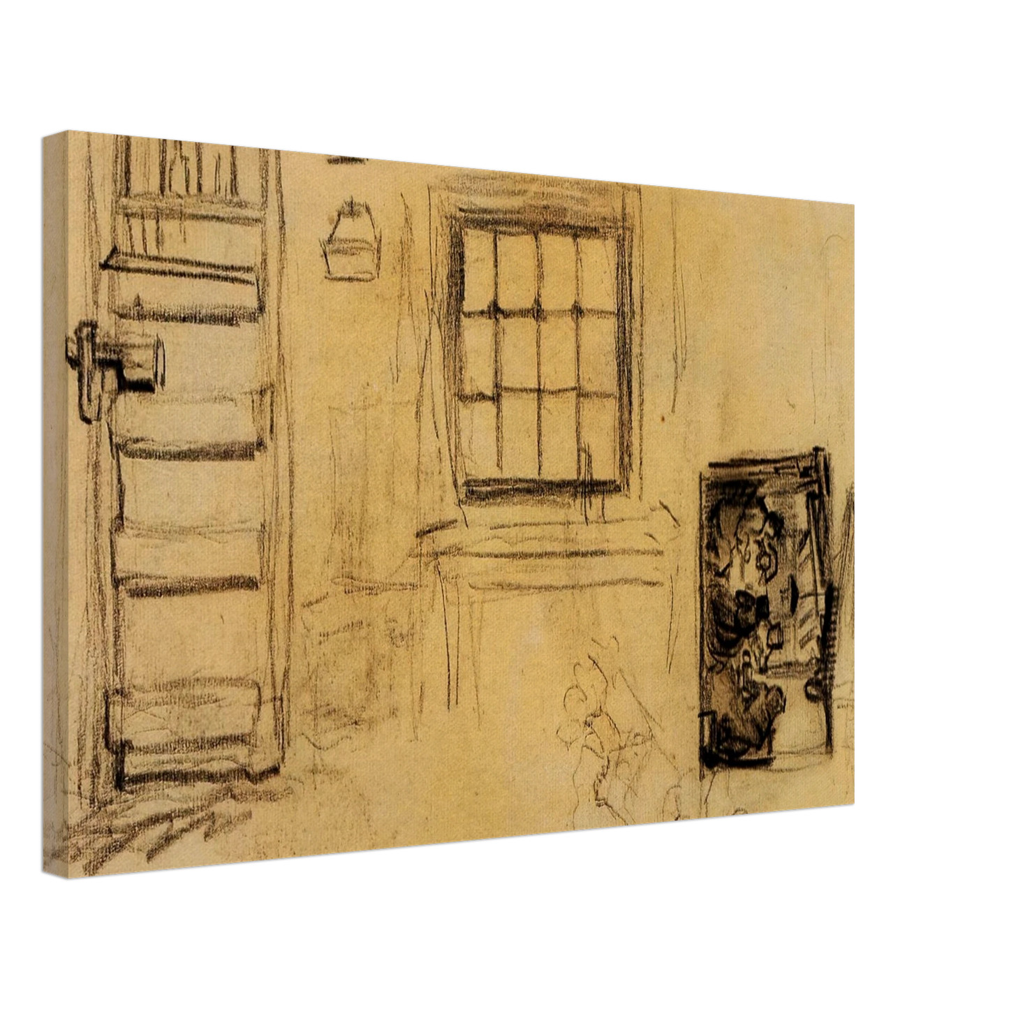 Vincent van Gogh - Studies of the Interior of a Cottage, and a Sketch of The Potato Eaters Canvas - 70x100 cm / 28x40 inches-canvas