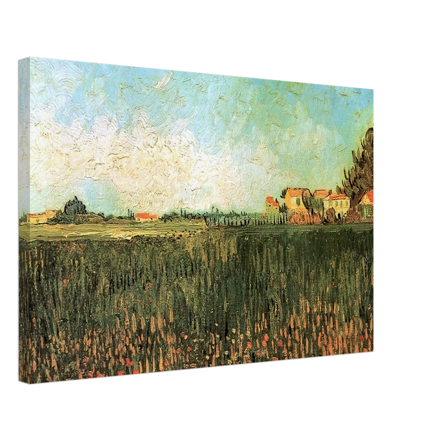 Vincent van Gogh - Farmhouses in a Wheat Field Near Arles Canvas - 70x100 cm / 28x40 inches-canvas