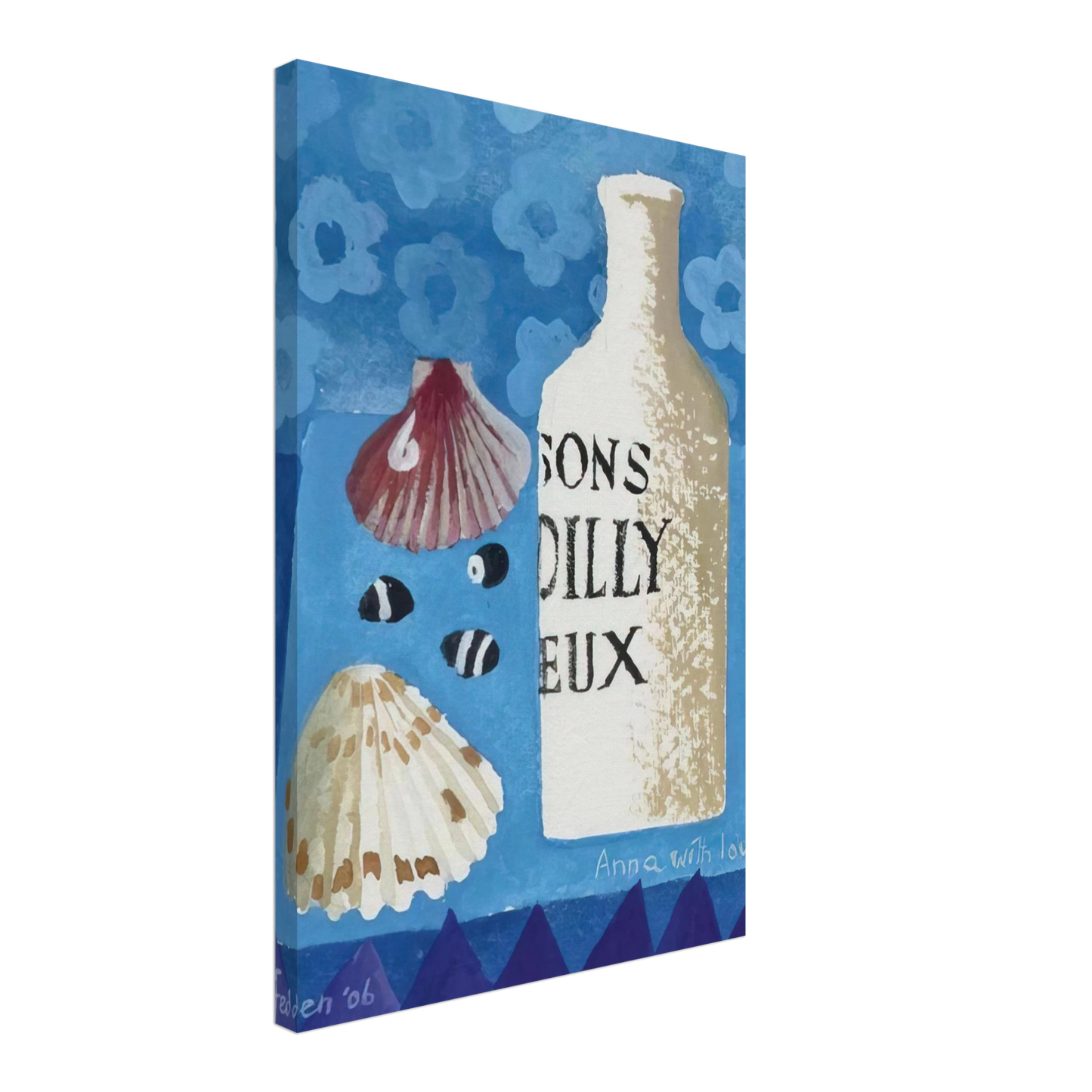 Mary Fedden - Still life with bottle and shells - 2006 Canvas - 70x100 cm / 28x40 inches-canvas