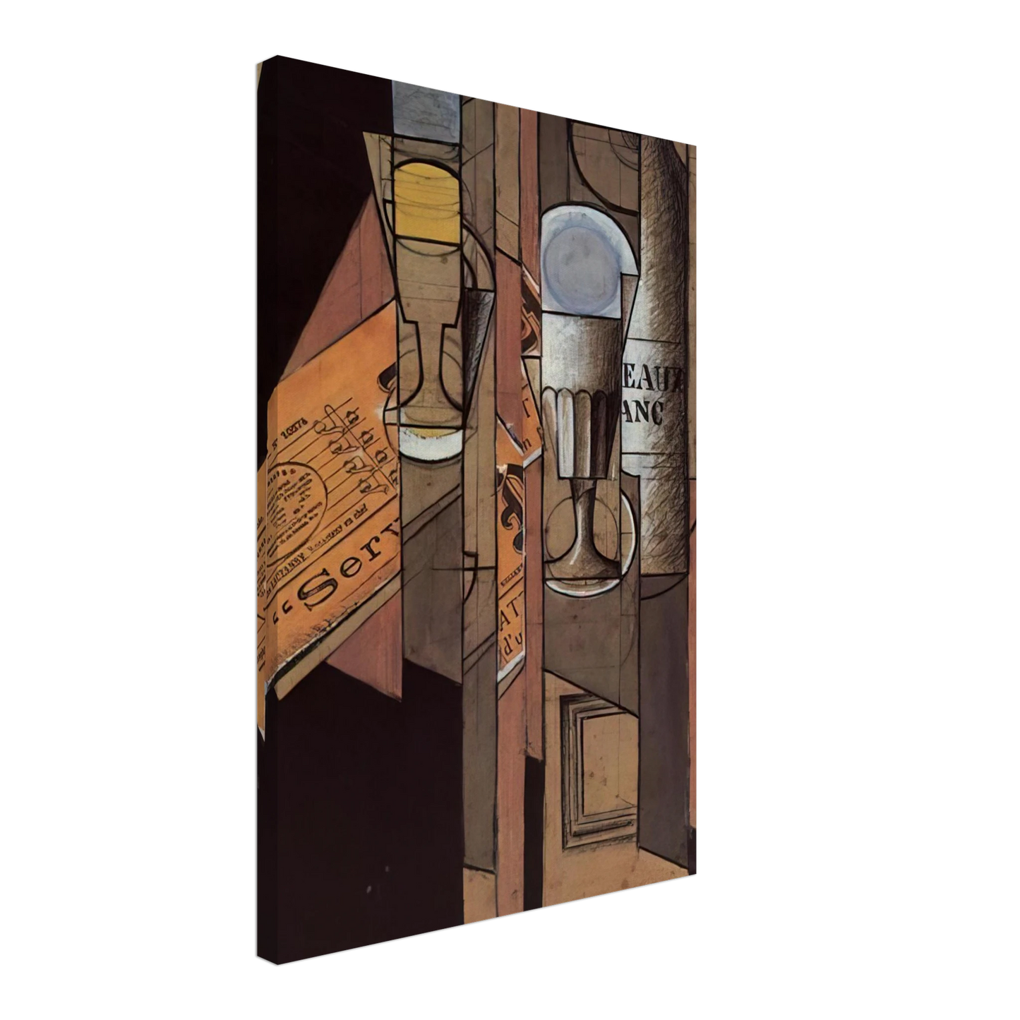 Juan Gris - GLASSES NEWSPAPER AND BOTTLE OF WINE Canvas - 70x100 cm / 28x40 inches-canvas