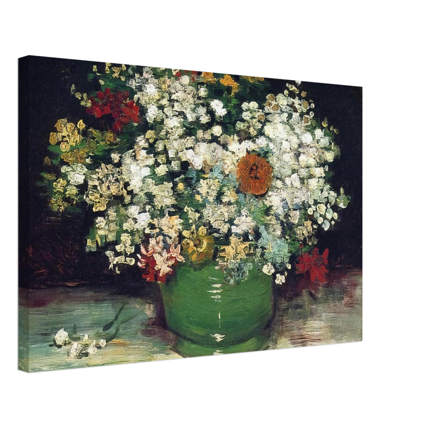 Vincent van Gogh - Vase with Zinnias and Other Flowers Canvas - 70x100 cm / 28x40 inches-canvas