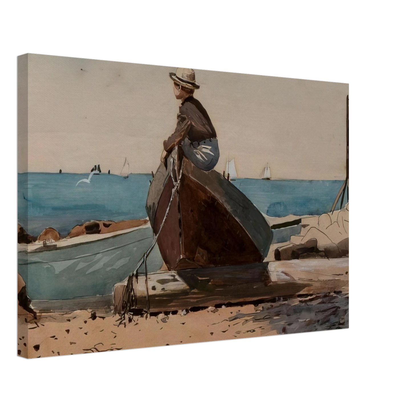 Winslow Homer - WAITING FOR DAD Canvas - 40x60 cm / 16x24 inches-canvas