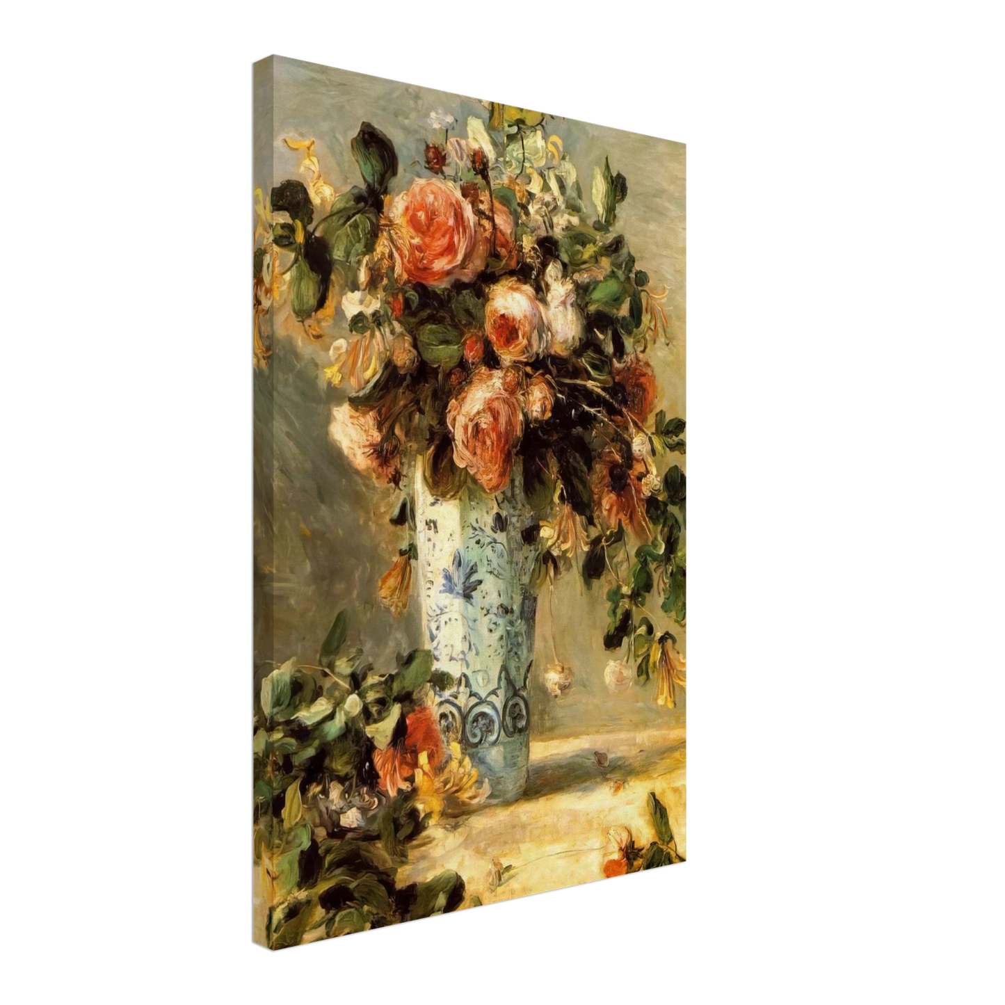 Pierre-Auguste Renoir - Roses and Jasmine in a Delft Vase Canvas - 40x60 cm / 16x24 inches-canvas