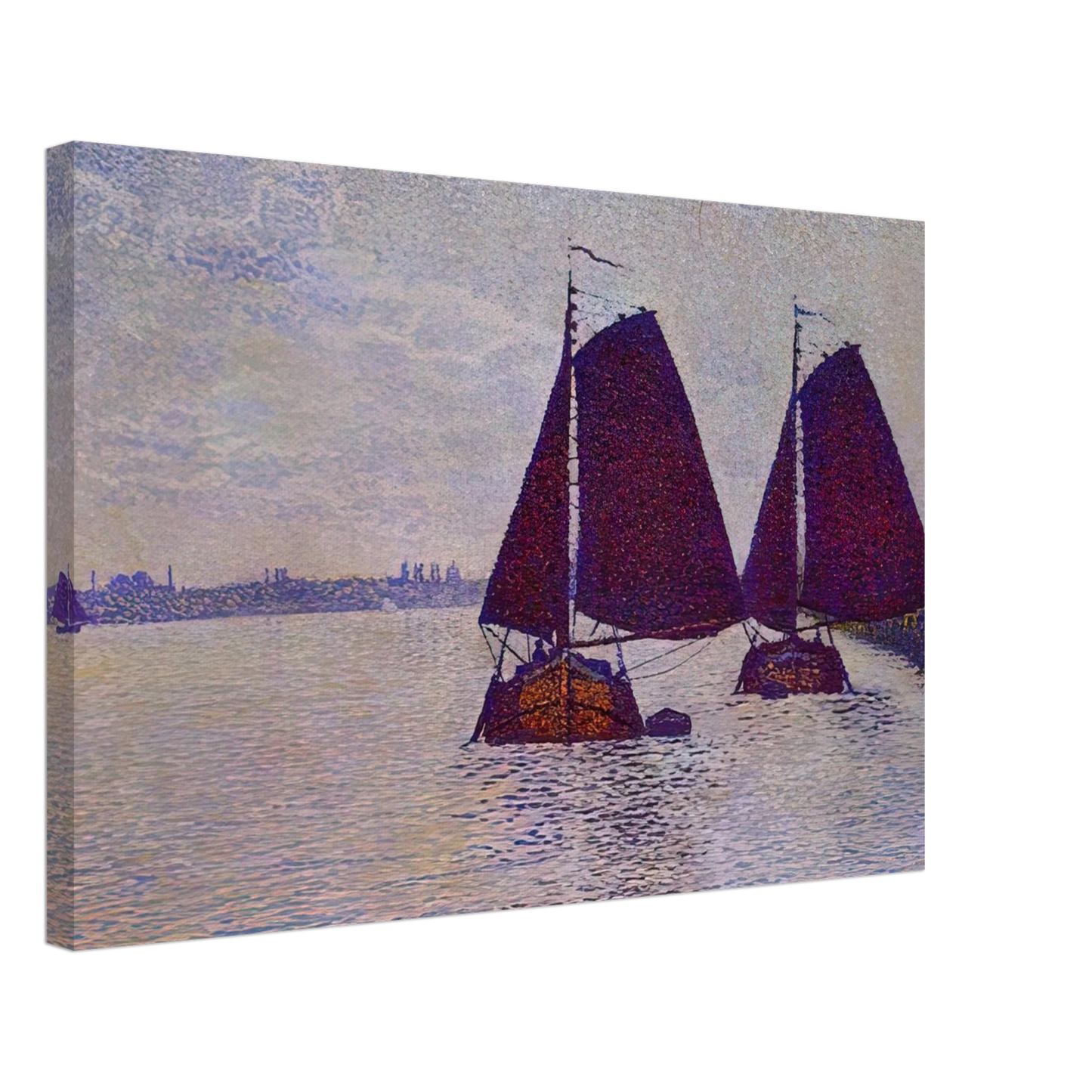 Theo van Rysselberghe - BARGES ON THE RIVER SCHELDT 1892 Canvas - 40x60 cm / 16x24 inches-canvas