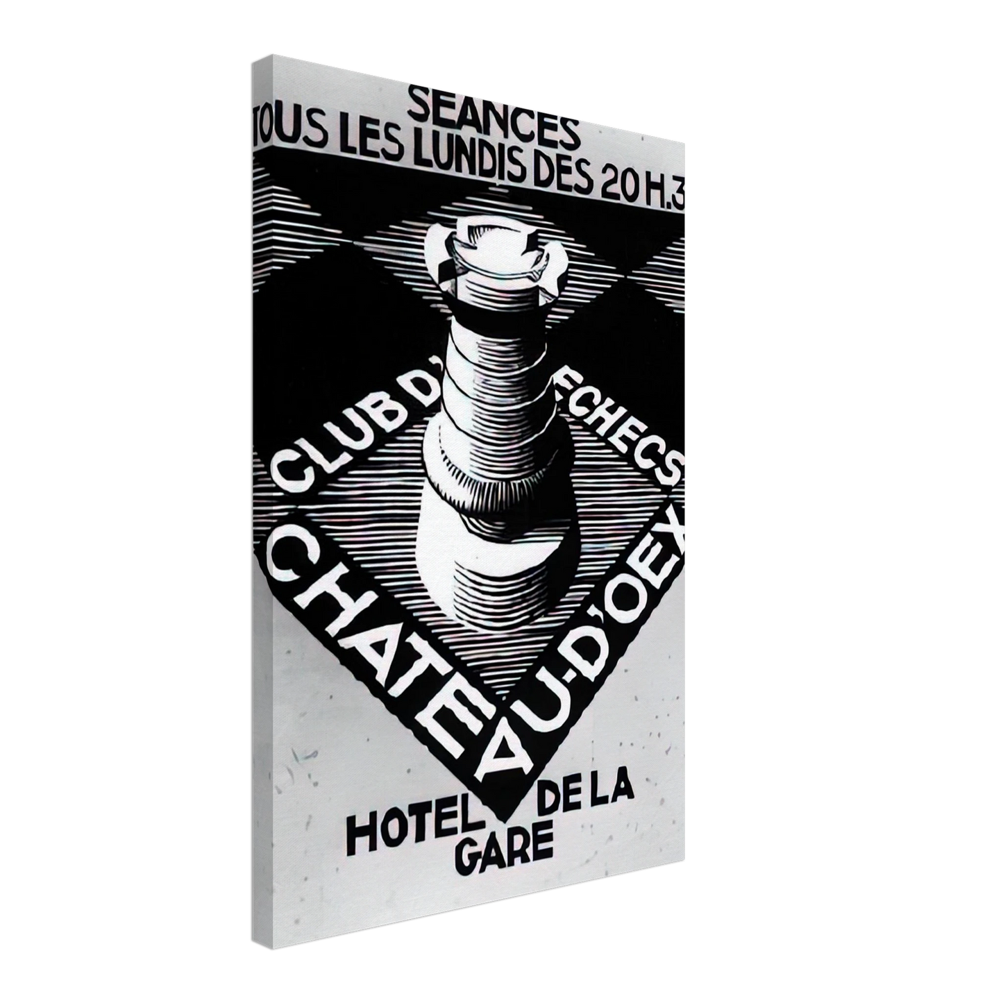 MC Escher - ADVERTISEMENT CHESS CLUB CHATEAU DOEX JULY 1936 1936 Canvas - 70x100 cm / 28x40 inches-canvas