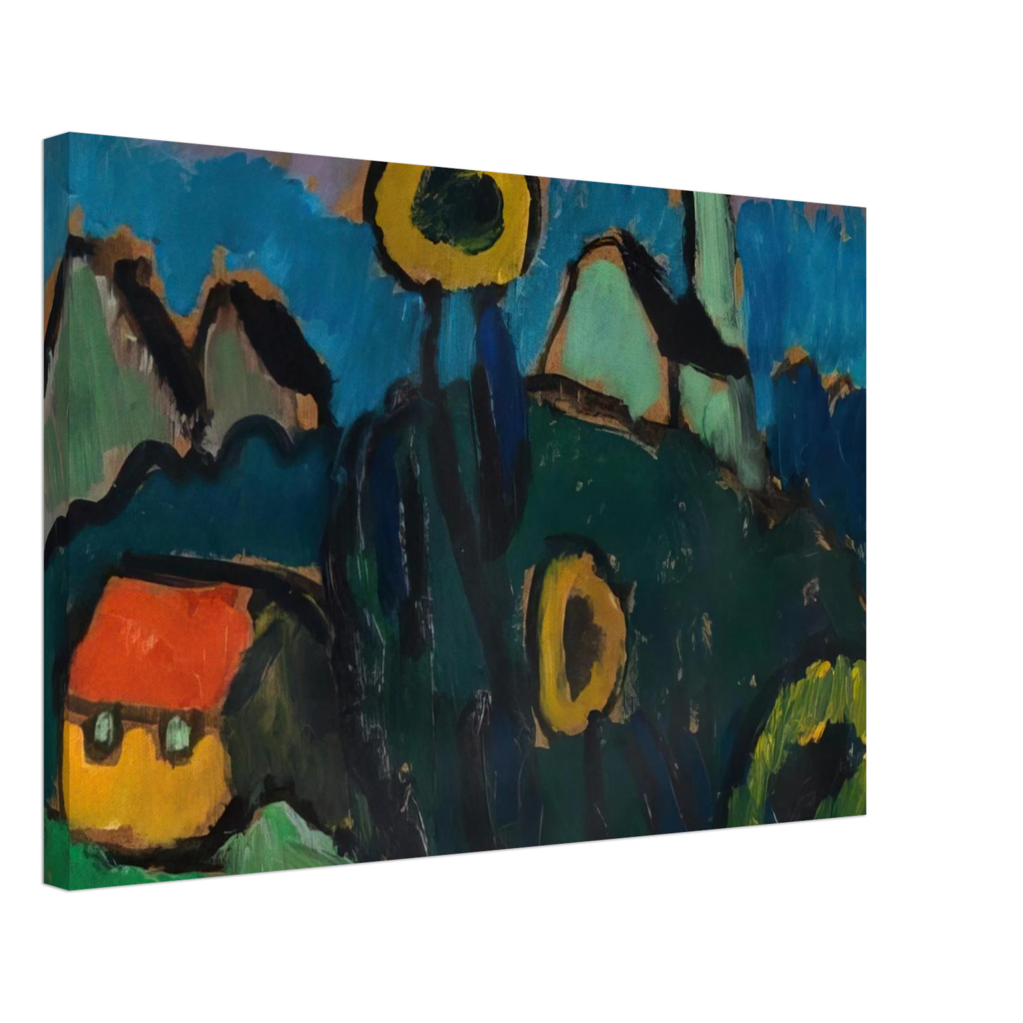 Gabriele Munter - LANDSCHAFT MIT SONNENBLUMEN 1910 Canvas - 40x60 cm / 16x24 inches-canvas