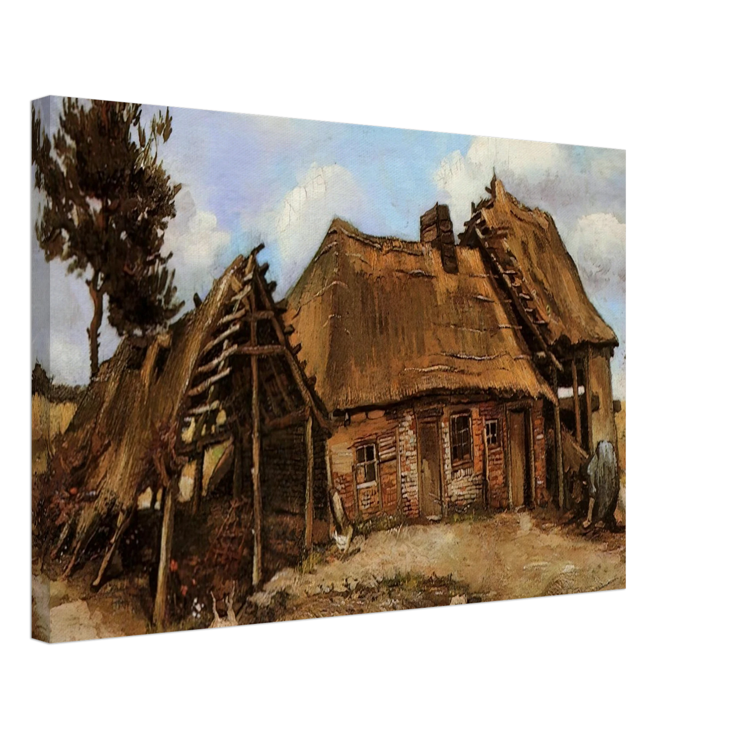 Vincent van Gogh - Cottage with Decrepit Barn and Stooping Woman Canvas - 40x60 cm / 16x24 inches-canvas