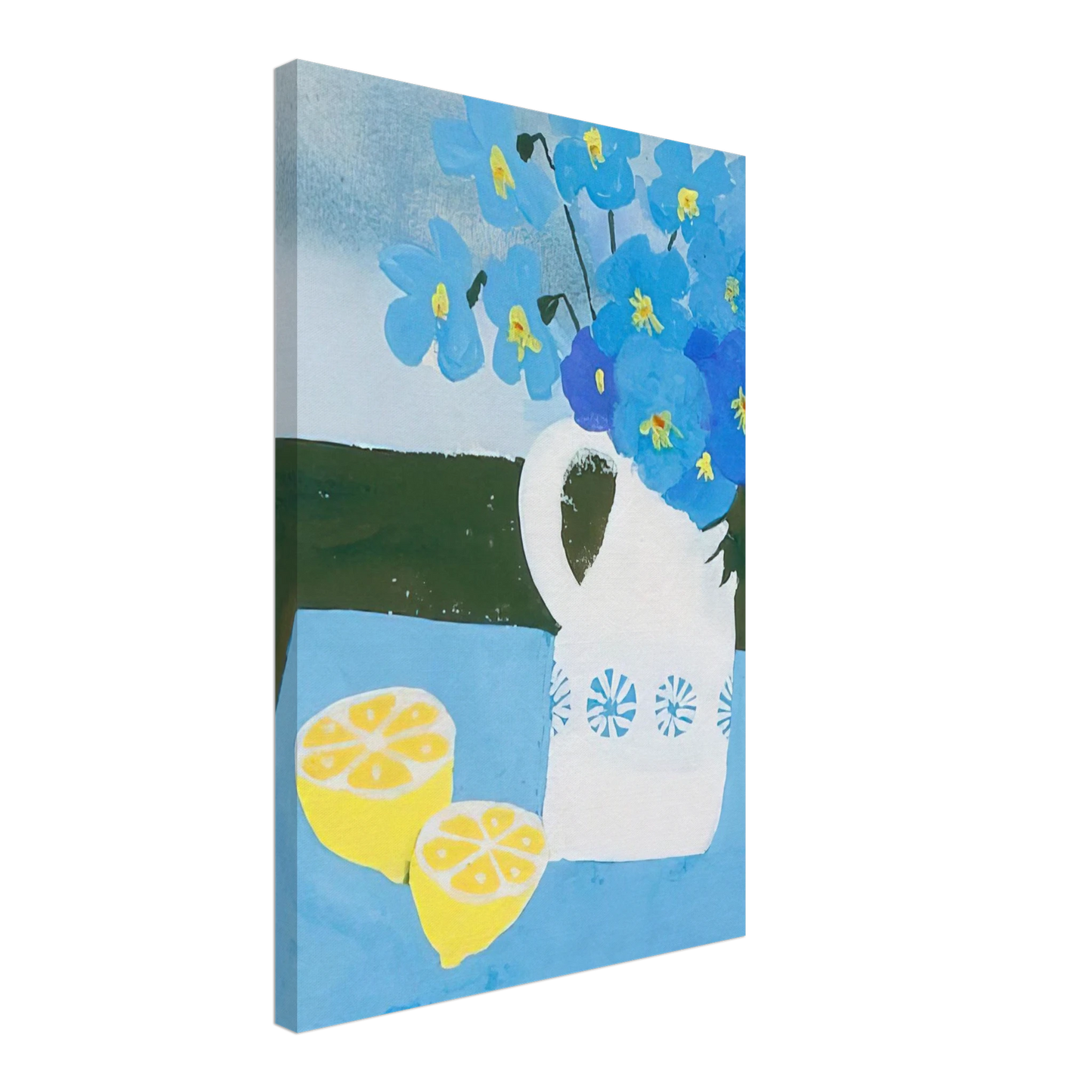 Mary Fedden - Flowers in a vase with lemon - 1987 Canvas - 40x60 cm / 16x24 inches-canvas