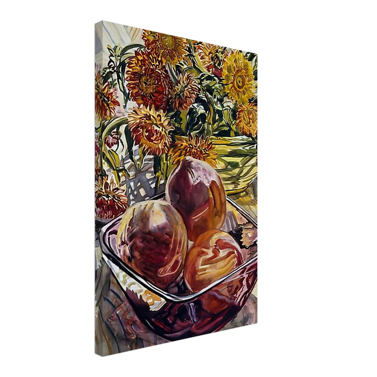 Janet Fish - PEACHES AND STRAWFLOWERS 1990 Canvas - 70x100 cm / 28x40 inches-canvas