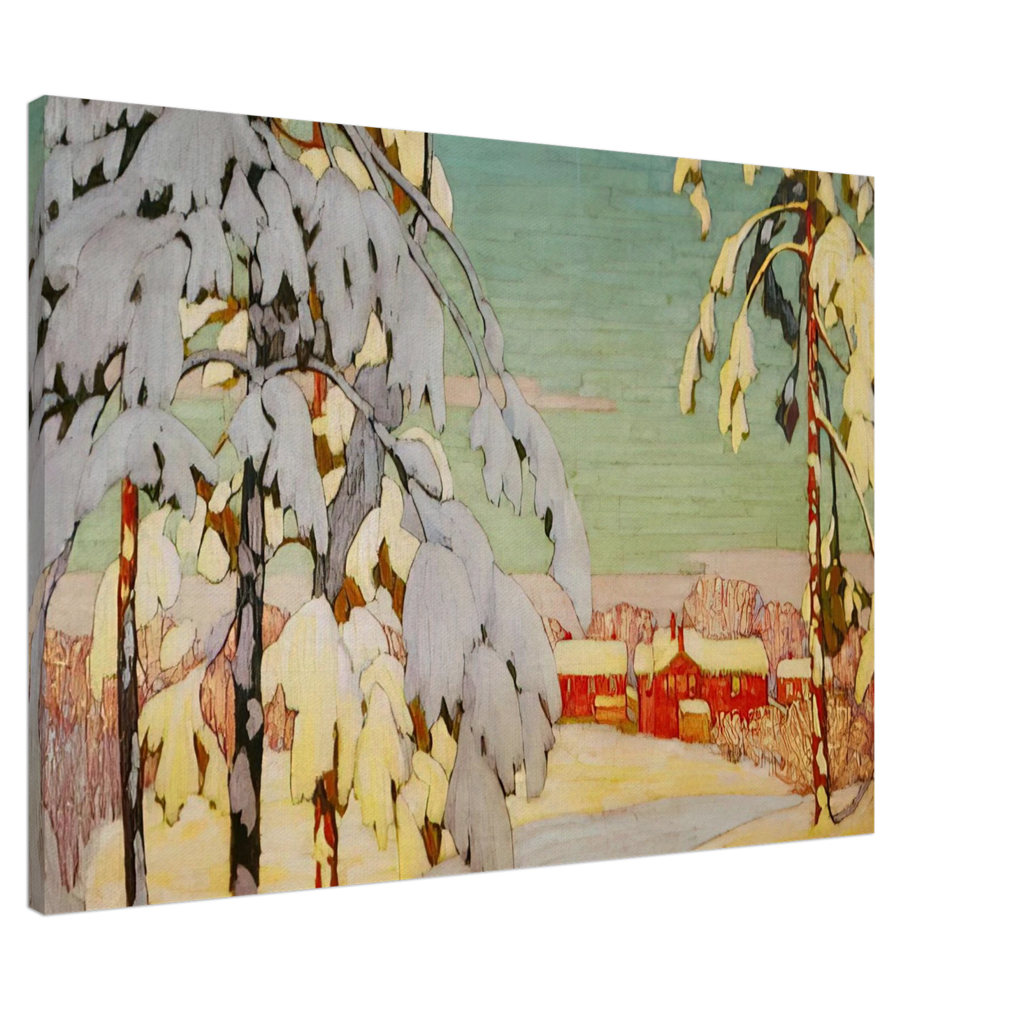 Lawren Harris - Winter Landscape with Pink House - 1918 Canvas - 20x30 cm / 8x12 inches-canvas