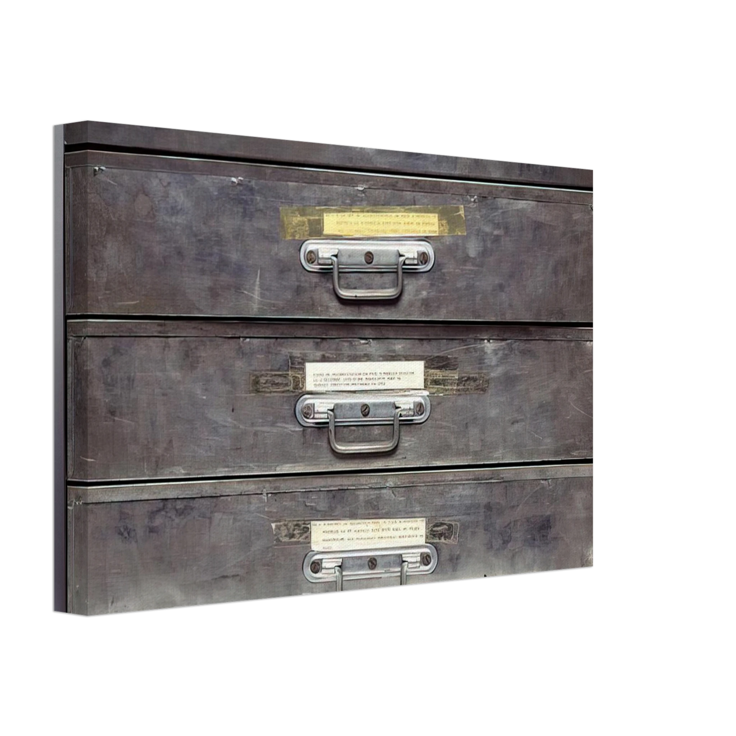 Christian Boltanski - ATTEMPT AT RECREATION THREE DRAWERS 1971 Canvas - 70x100 cm / 28x40 inches-canvas