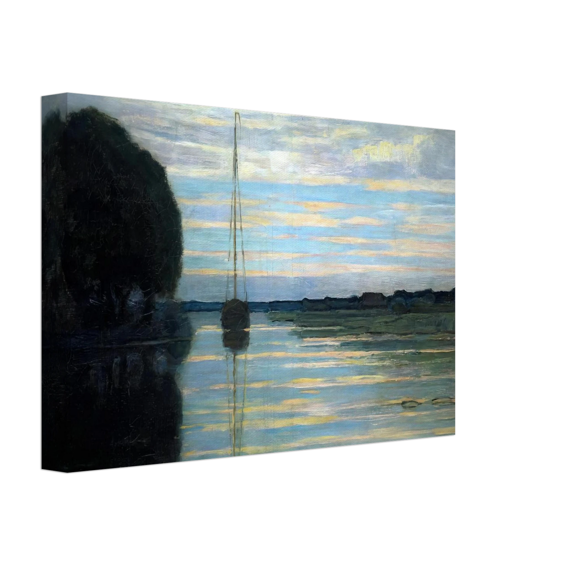 Piet Mondrian - River view with a boat Sun Canvas - 40x60 cm / 16x24 inches-canvas