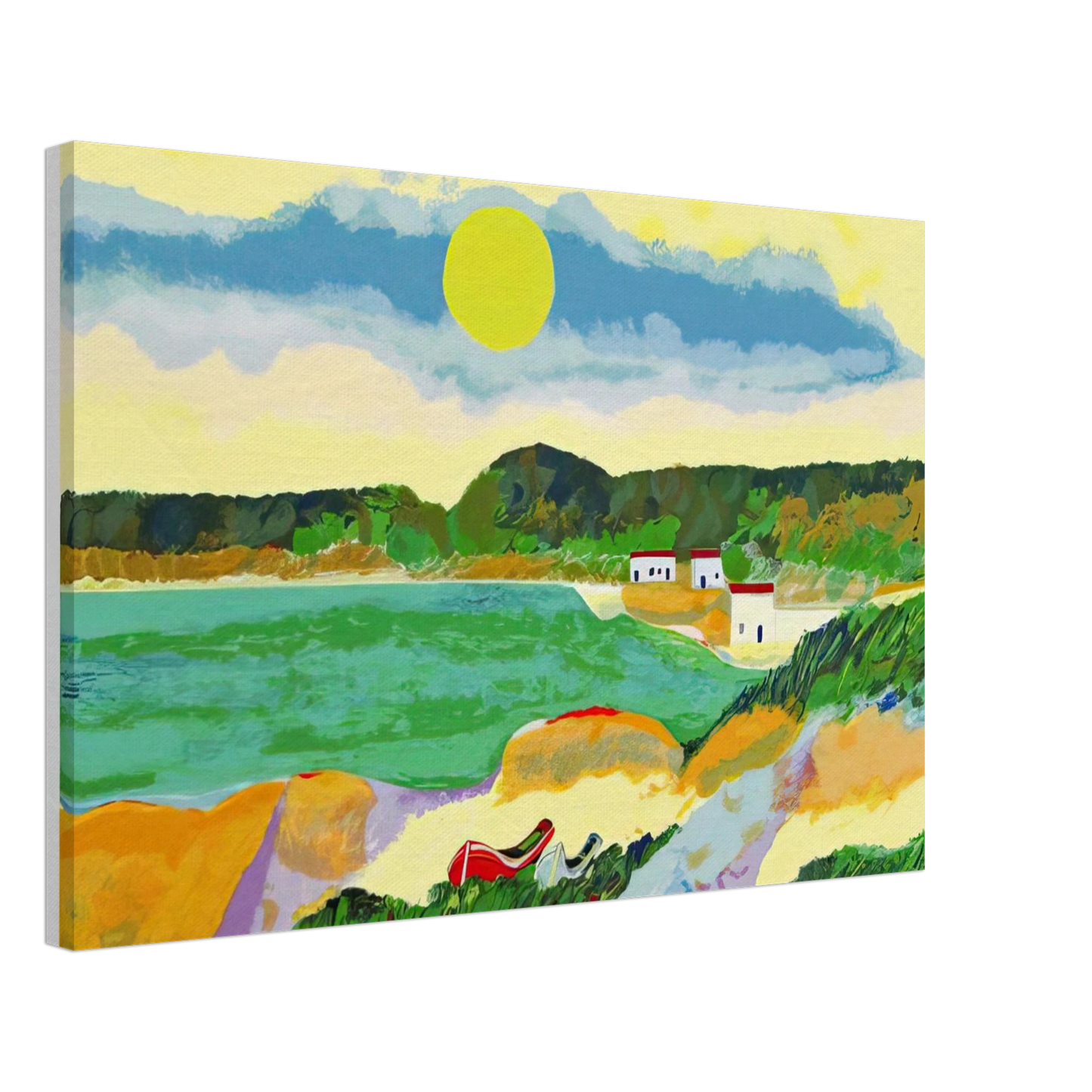 Aldemir Martins - Marinha Com Casas - Post-Impressionism Canvas - 70x100 cm / 28x40 inches-canvas