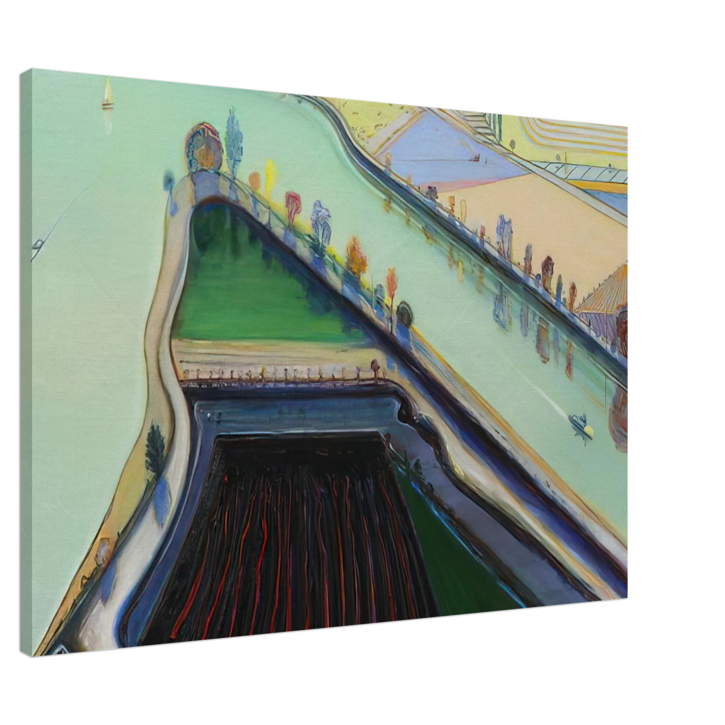 Wayne Thiebaud - River Boats - 2001 Canvas - 20x30 cm / 8x12 inches-canvas