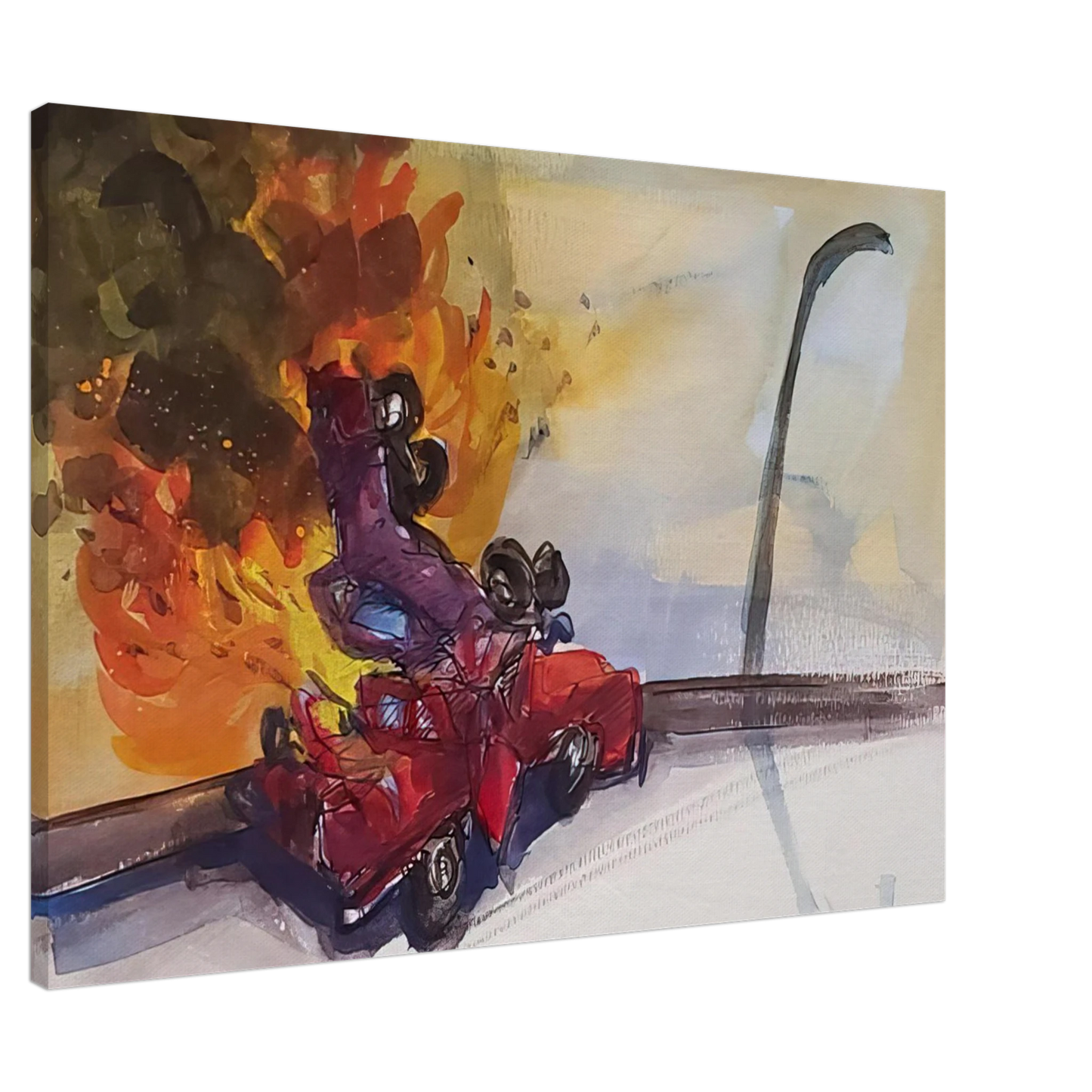 Carlos Almaraz - Pile Up Crash - 1984 Canvas - 20x30 cm / 8x12 inches-canvas