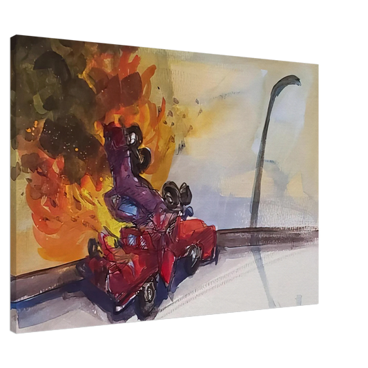 Carlos Almaraz - Pile Up Crash - 1984 Canvas - 20x30 cm / 8x12 inches-canvas