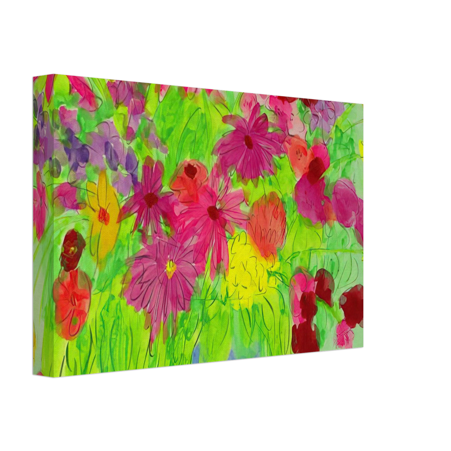 Walasse Ting - Blue Vase, Many Flowers - Naive Art Primitivism, Pop Art Canvas - 40x60 cm / 16x24 inches-canvas