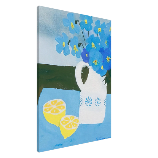 Mary Fedden - Flowers in a vase with lemon - 1987 Canvas - 20x30 cm / 8x12 inches-canvas