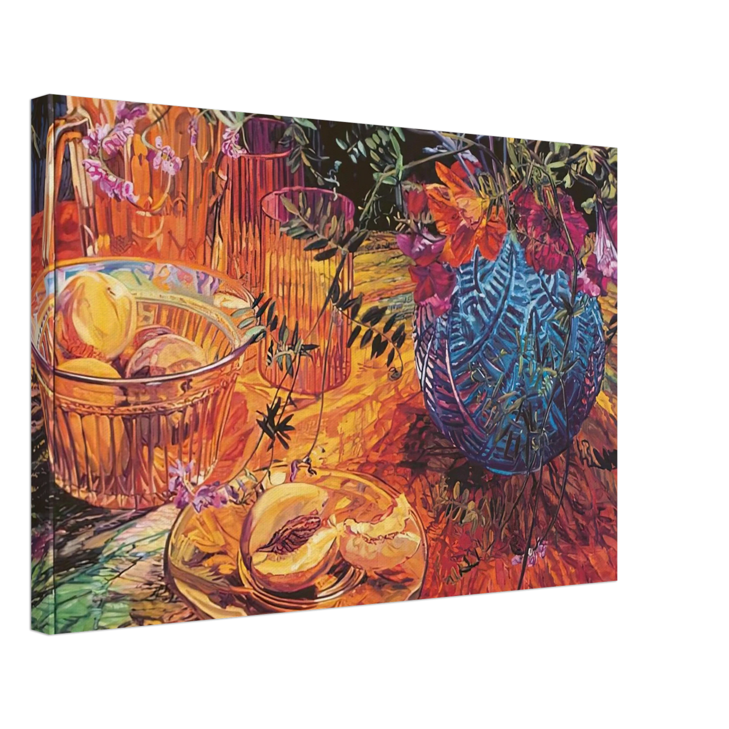 Janet Fish - CUT PEACH BLUE VASE 1993 Canvas - 70x100 cm / 28x40 inches-canvas