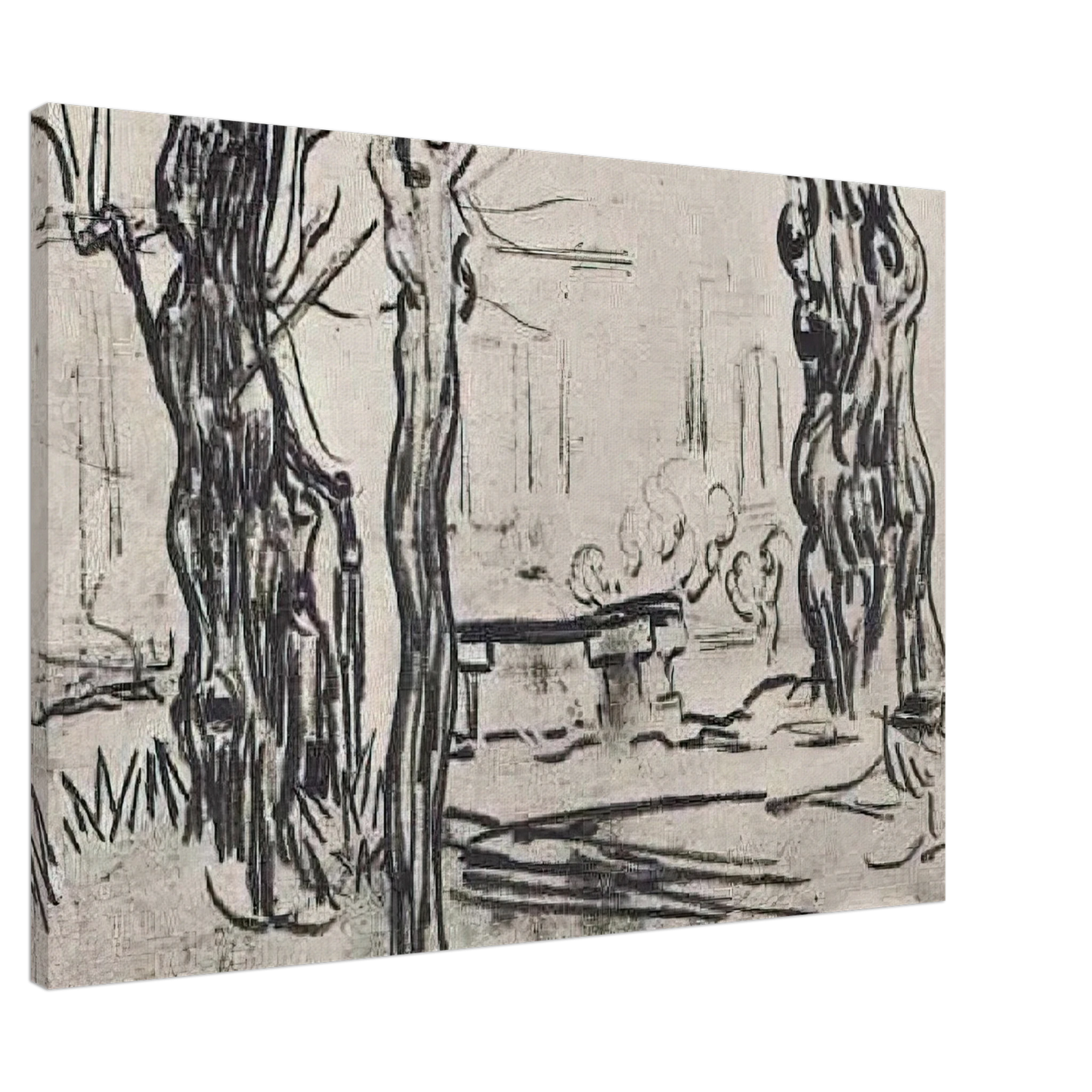 Vincent van Gogh - Garden of the Asylum and Tree Trunks and a Stone Bench Canvas - 20x30 cm / 8x12 inches-canvas