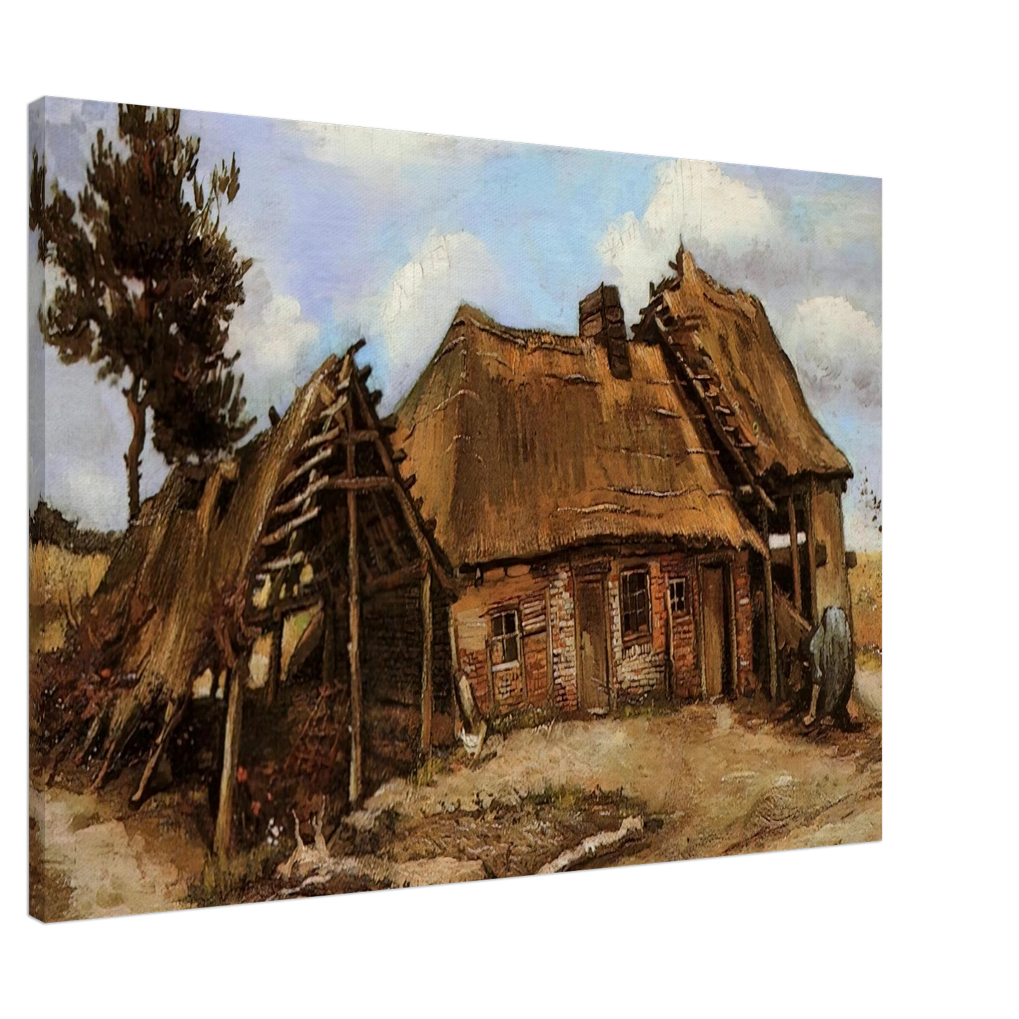Vincent van Gogh - Cottage with Decrepit Barn and Stooping Woman Canvas - 20x30 cm / 8x12 inches-canvas